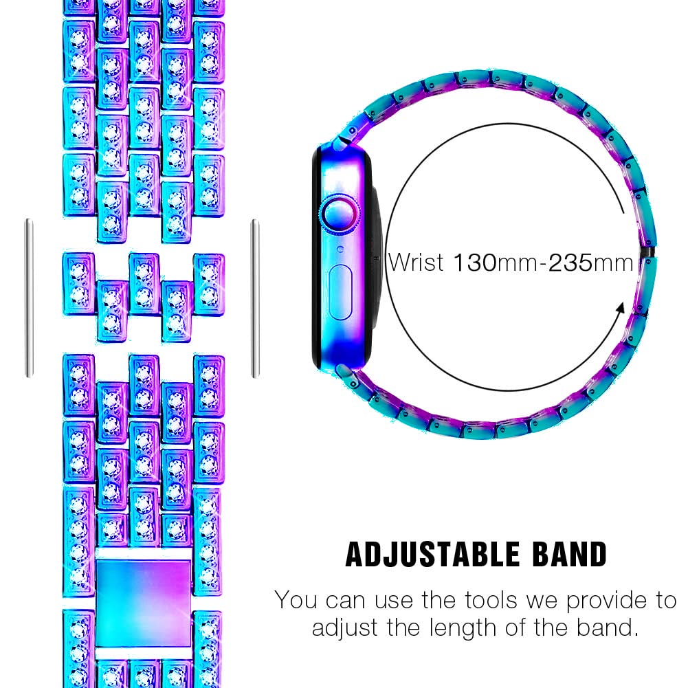 Supoix Compatible With Apple Watch Band 42Mm + Case, Women Jewelry Bling Diamond Replacement Metal Strap & Soft Tpu Bumper Prote