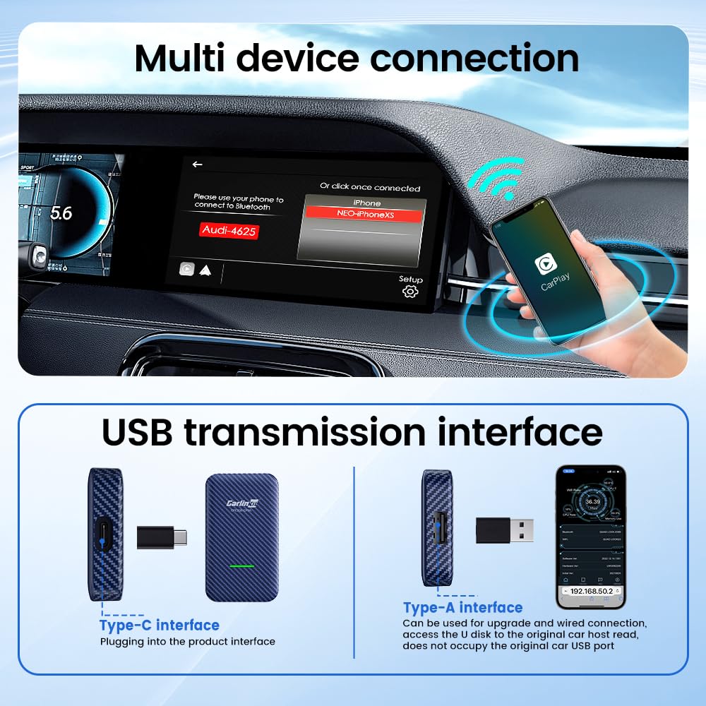 Carlinkit 4.0 Cp2A Adapter For Wired Carplay Car, 2 In 1 Convert Wired Carplay To Wireless,Wired Carplay To Wireless Android Auto(For Android 10+)