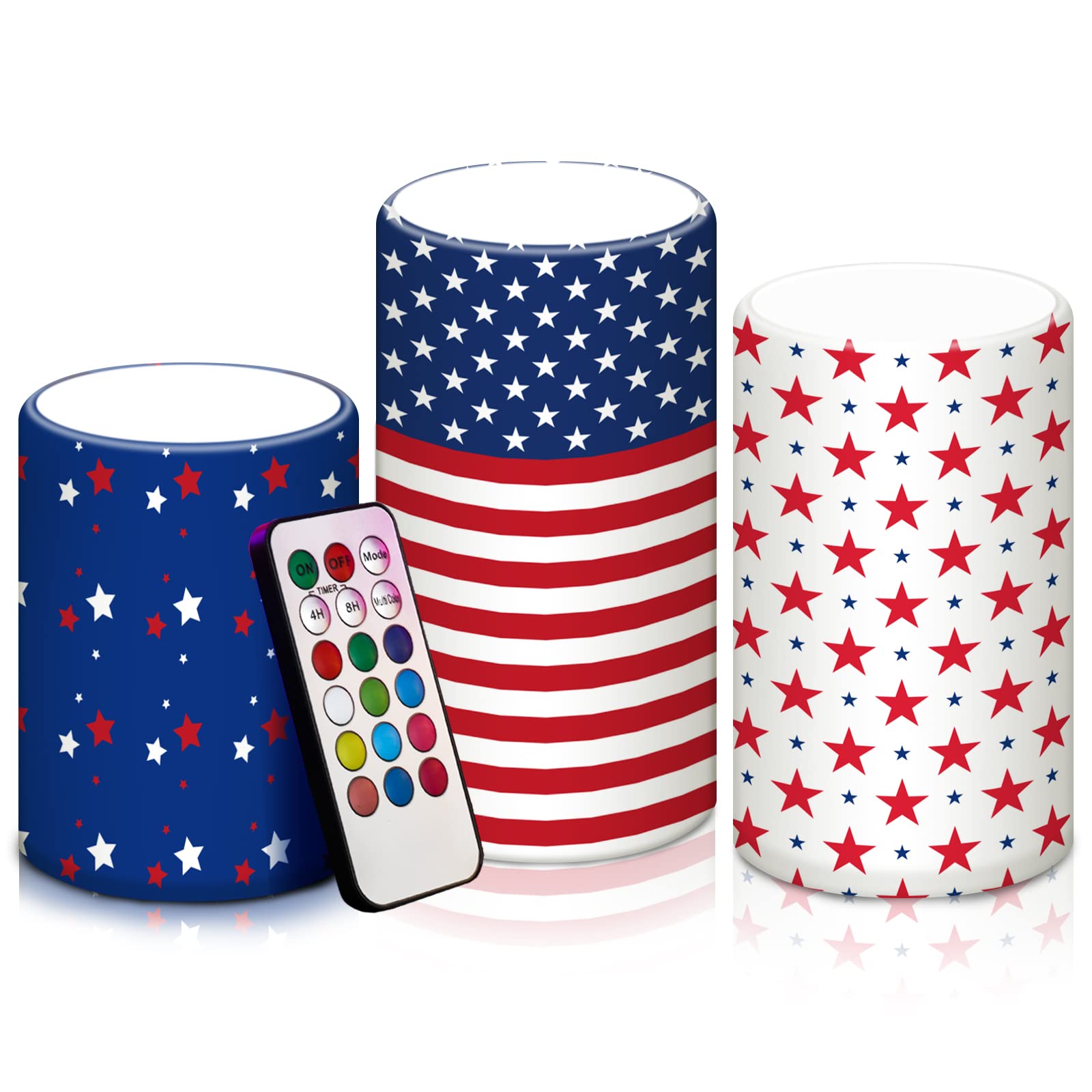Retisee 3 Pcs Patriotic American Flag Flameless Candles 4th of July Battery Operated Candles Independence Day 250th Anniversary