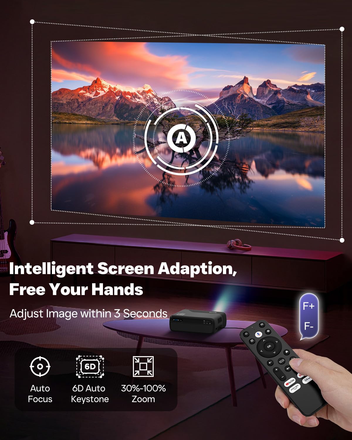 Smart Auto Focus Projector 4K Wifi Bluetooth With Netflix Certified Dolby Audio Voice Remote Android Tv 11 Portable Led 4K Full