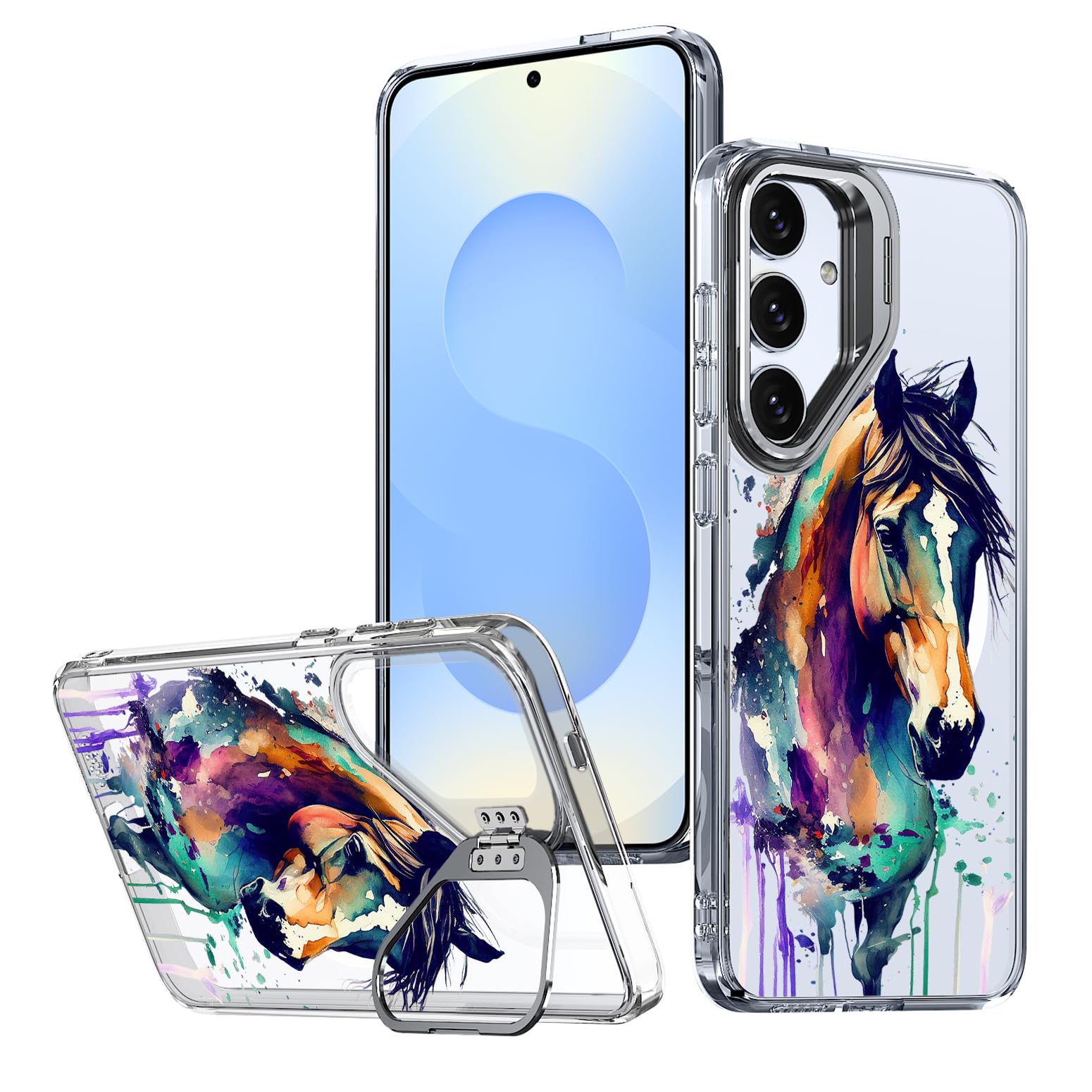 Ecute Strong Magnetic Slim Drop Protective Case With Camera Ring Kickstand For Samsung Galaxy S25 Plus & S24 Plus - Color Graffi