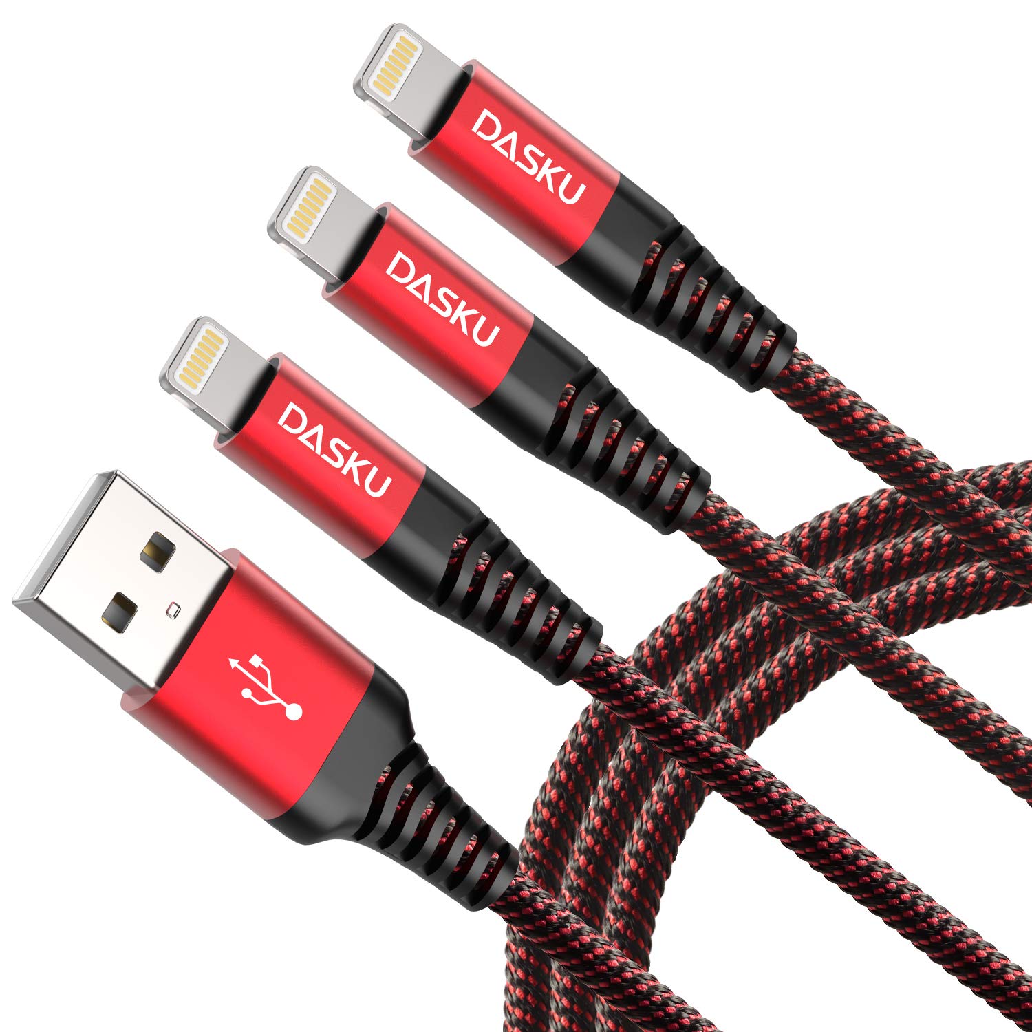 3 Pack 3 Ft Lightning Cable Certified Iphone Charger Cable Red Nylon Braided Fast Charging Cord Compatible With Iphone 13/12/11/