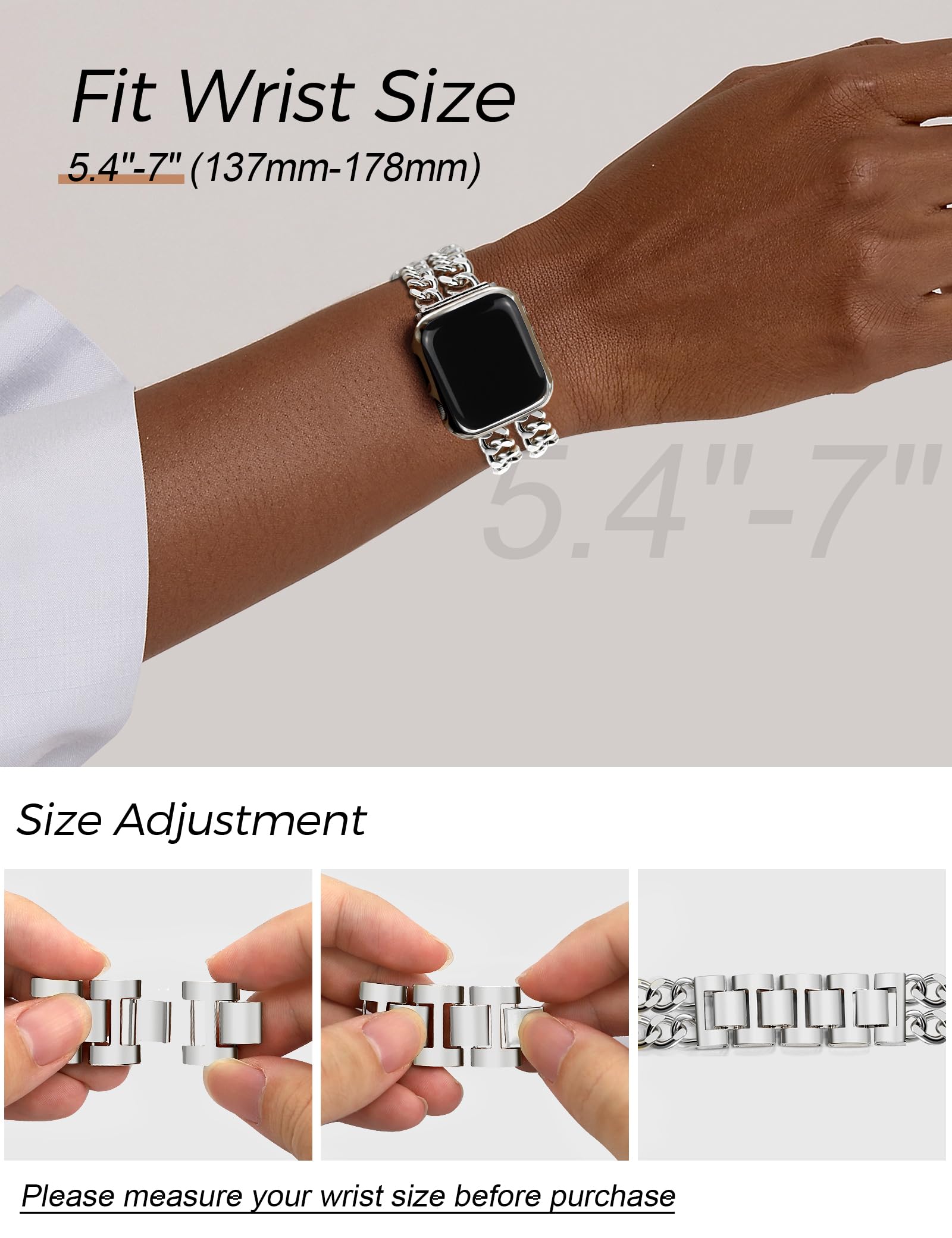Jr.Dm Silver Watch Bands For Women Compatible With Apple Watch Band 38Mm 40Mm 41Mm 42Mm (S10) Adjustable Metal Band Cowboy Steel