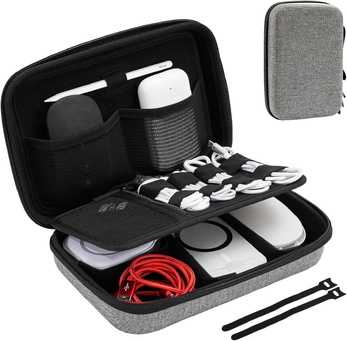 Procase Hard Travel Electronic Organizer Case For Macbook Power Adapter Chargers Cables Power Bank Apple Magic Mouse Apple Pencil Usb Flash Disk Sd Card Small Portable Accessories Bag  L, Darkgrey