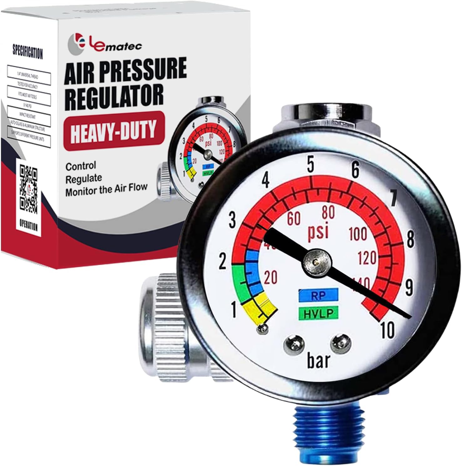 Le Lematec Air Compressor Regulator Valve With Pressure Gauge, For Precise Control In Air/Pneumatic Tool Applications, Spray Pai