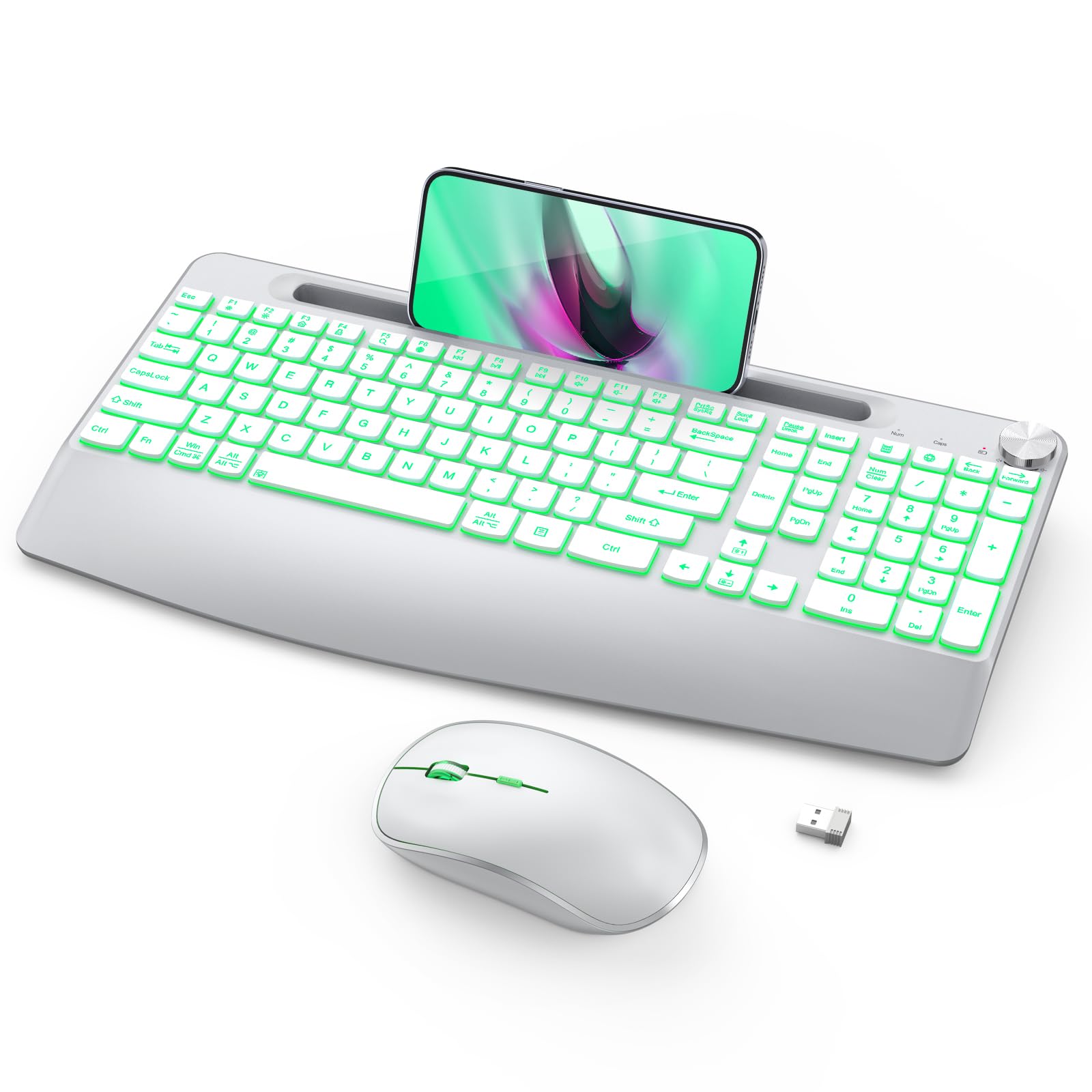 Joyaccess Wirless Keyboard And Mouse, Ergonomic Wireless Backlit Keybaord With Phone Holder,Rechargeable Wireless Keyboard Mouse