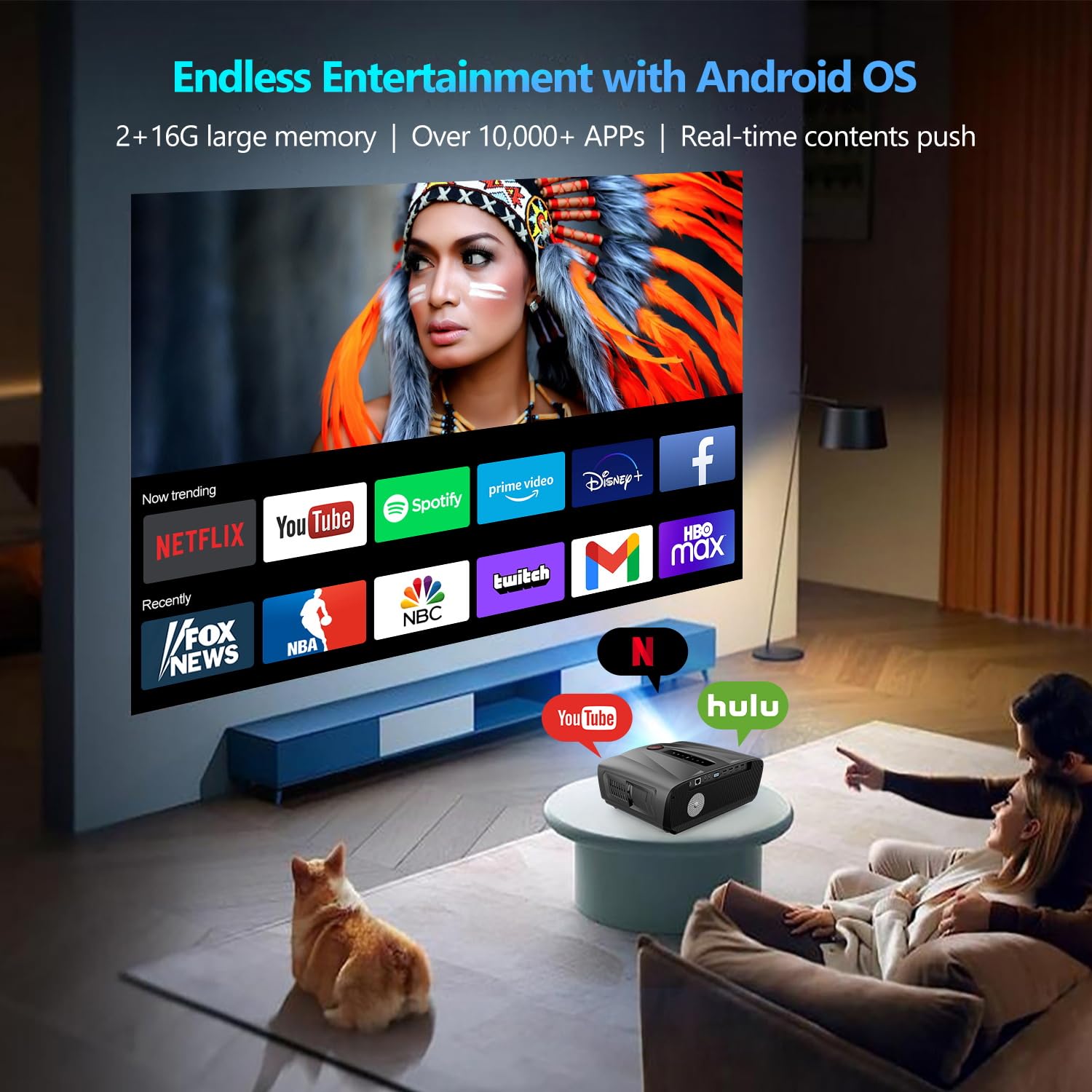 Ultra Hd 4K Projector Auto Focus Hdr Wifi6, Smart Led Wifi Bluetooth Projector 4K Daylight Home Cinema Movie Gaming 1200Ansi Cei