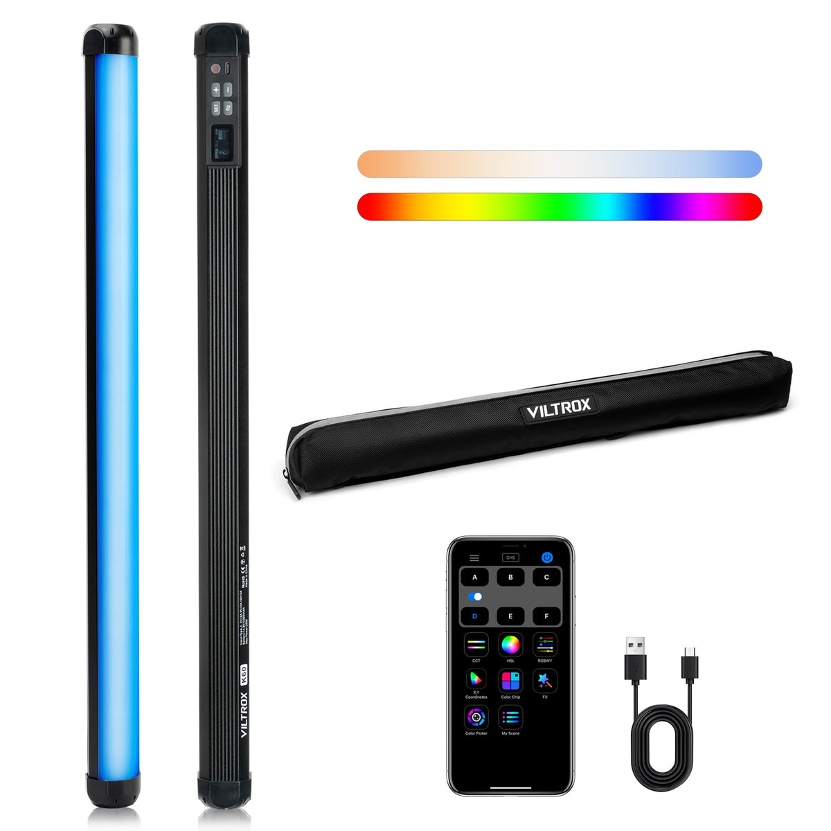 Viltrox 58Cm 20W Rgb Light Stick,1920Lm 2500K~8500K Tlci=97 Led Photographye Tube Light, Phone Control Rgb Photo Lamp For Youtub
