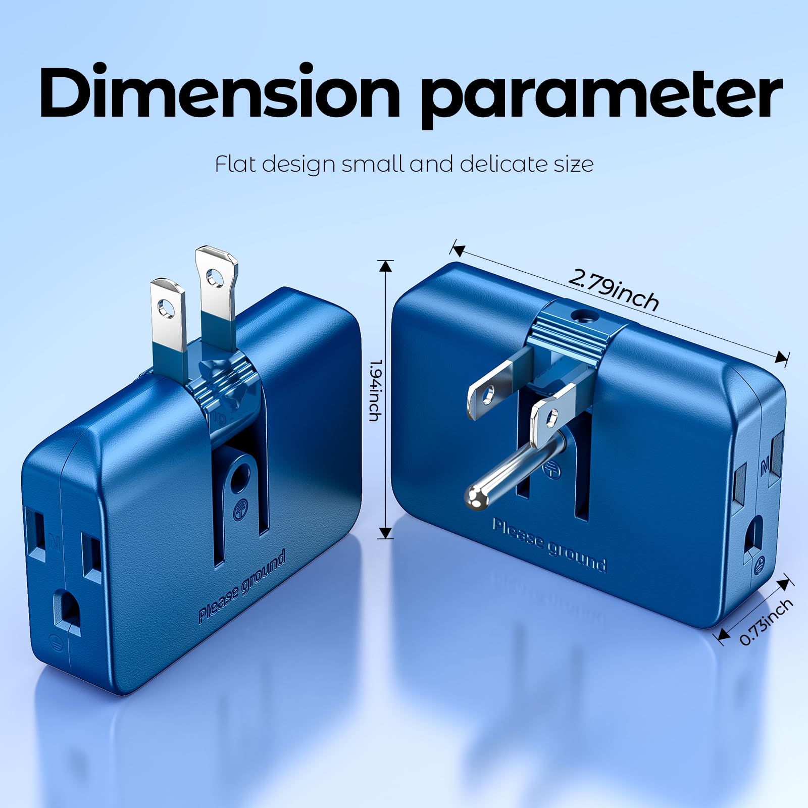 Blue Outlet Splitter With 3 Prong Plug Extender   3 Plug Wall Adapter, Converts 2 To 3 & 3 To 2 Prong, Ideal For Multiple Outlet