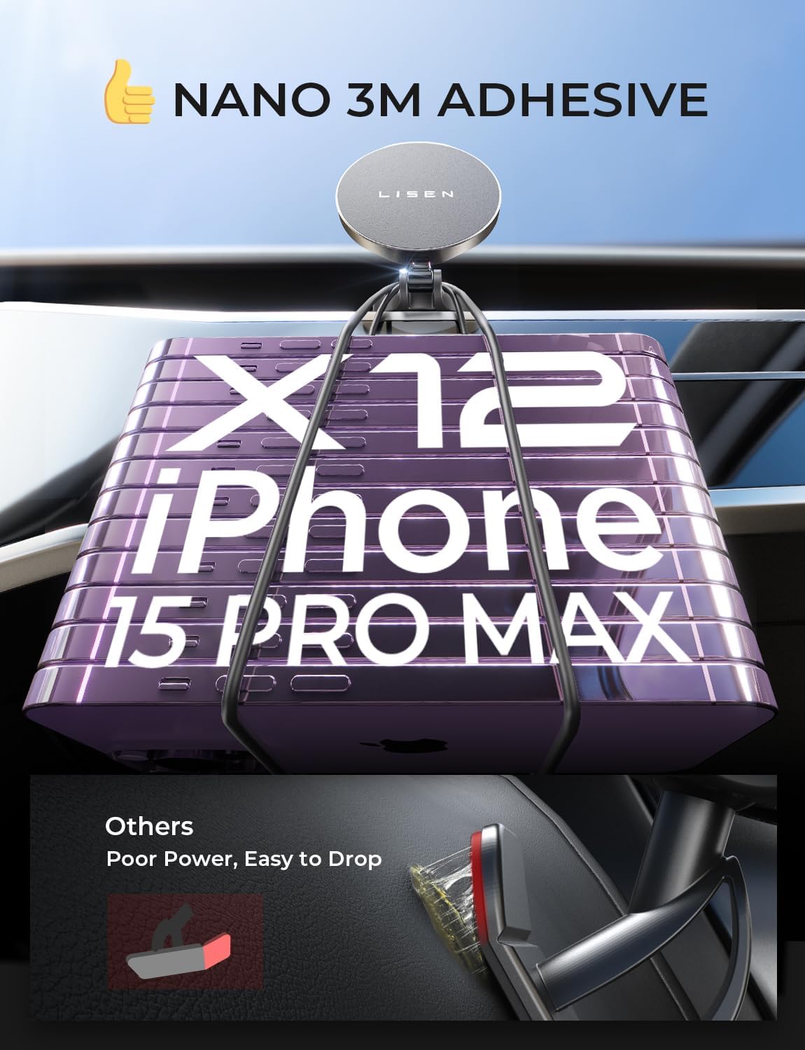 Lisen For Magsafe Car Mount Charger, 15W Fast Charging Ultra Magnetic Car Phone Charger [Mini & Metal], 2024 Magnetic Wireless C