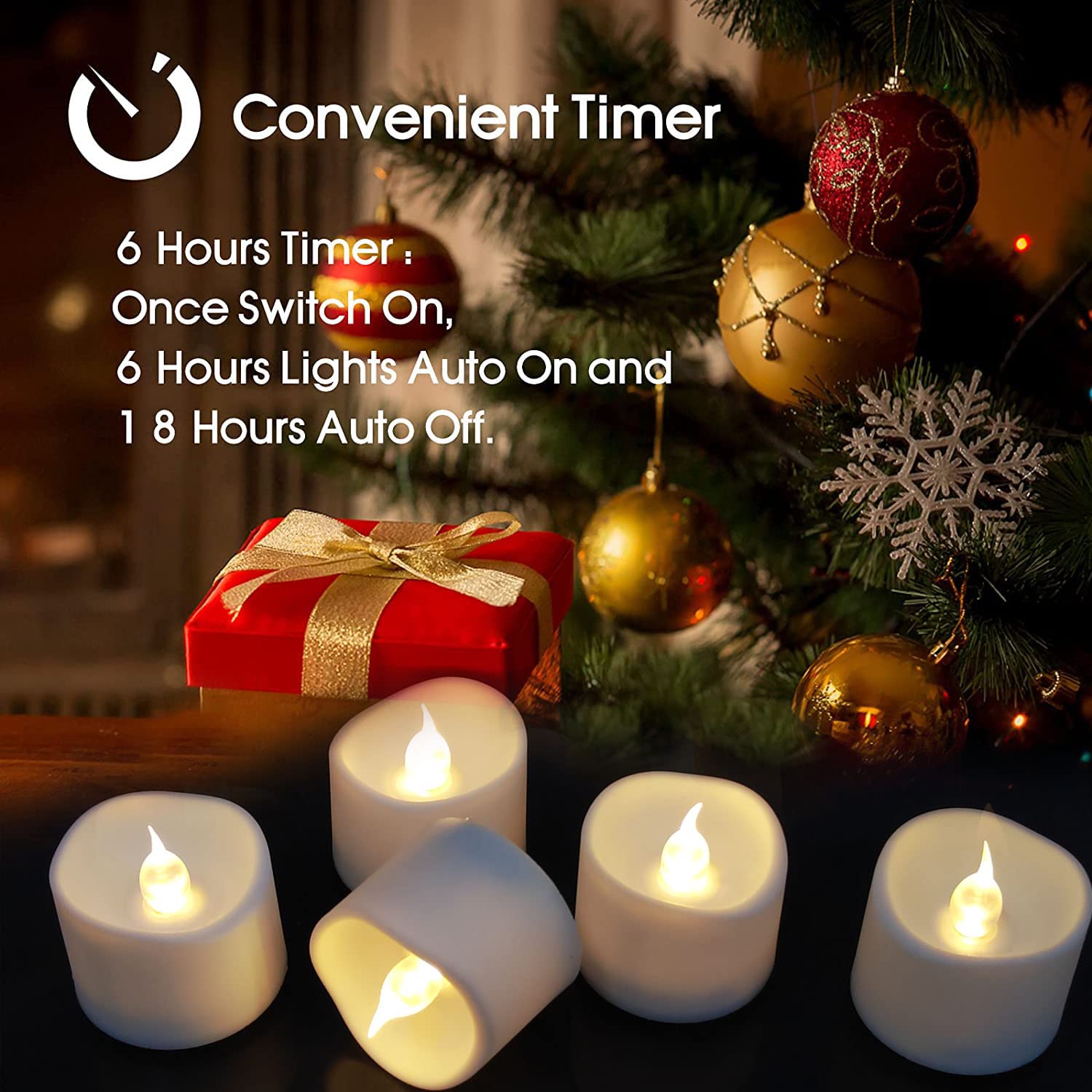 Anziner Flickering Flameless Led Tealight Candles With Timer, 6 Hours On And 18 Hours Off In 24 Hours Cycle Automatically Batter