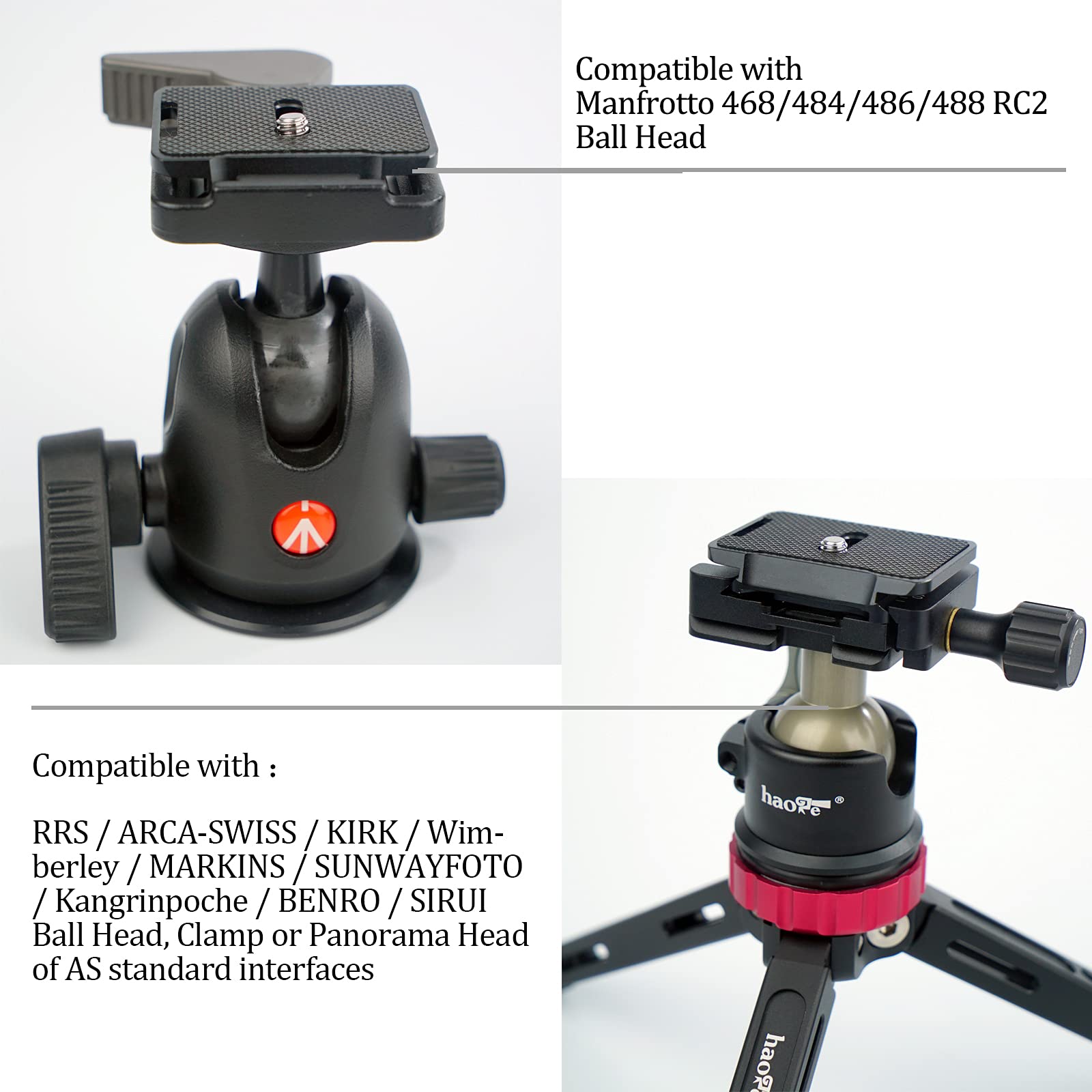 Haoge P30 Double Type Quick Release Plate Of Arca Type And Manfrotto'S Rc2 Standard Compatible With Arca Swiss/Kirk Manfrotto 46