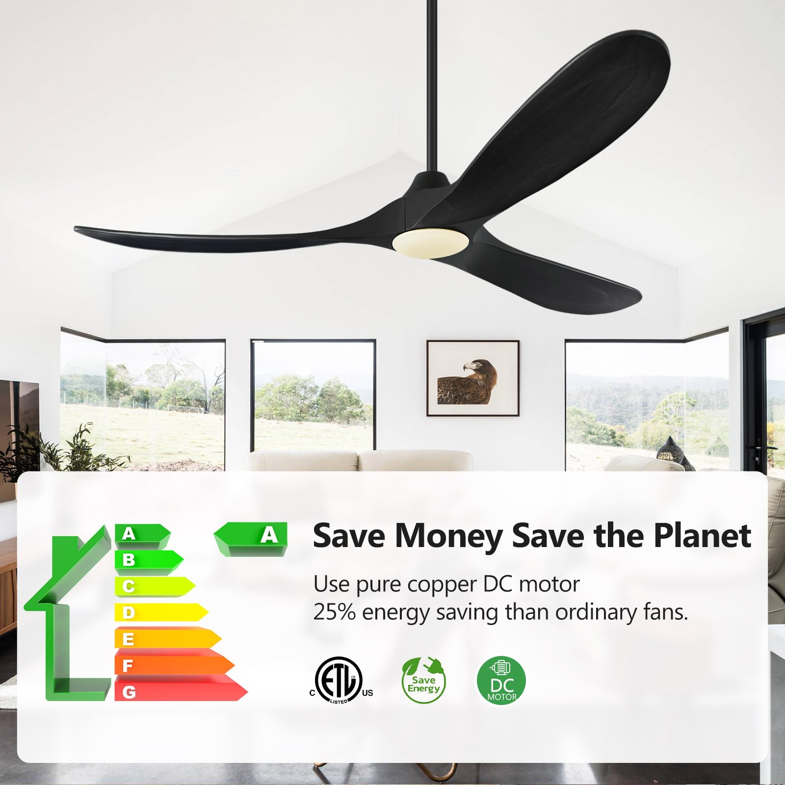 Abz Ceiling Fans With Lights   60 Inch Propeller Ceiling Fan With Remote Control, 3 Blades Walnut Solid Wood Ceiling Fan For Ind