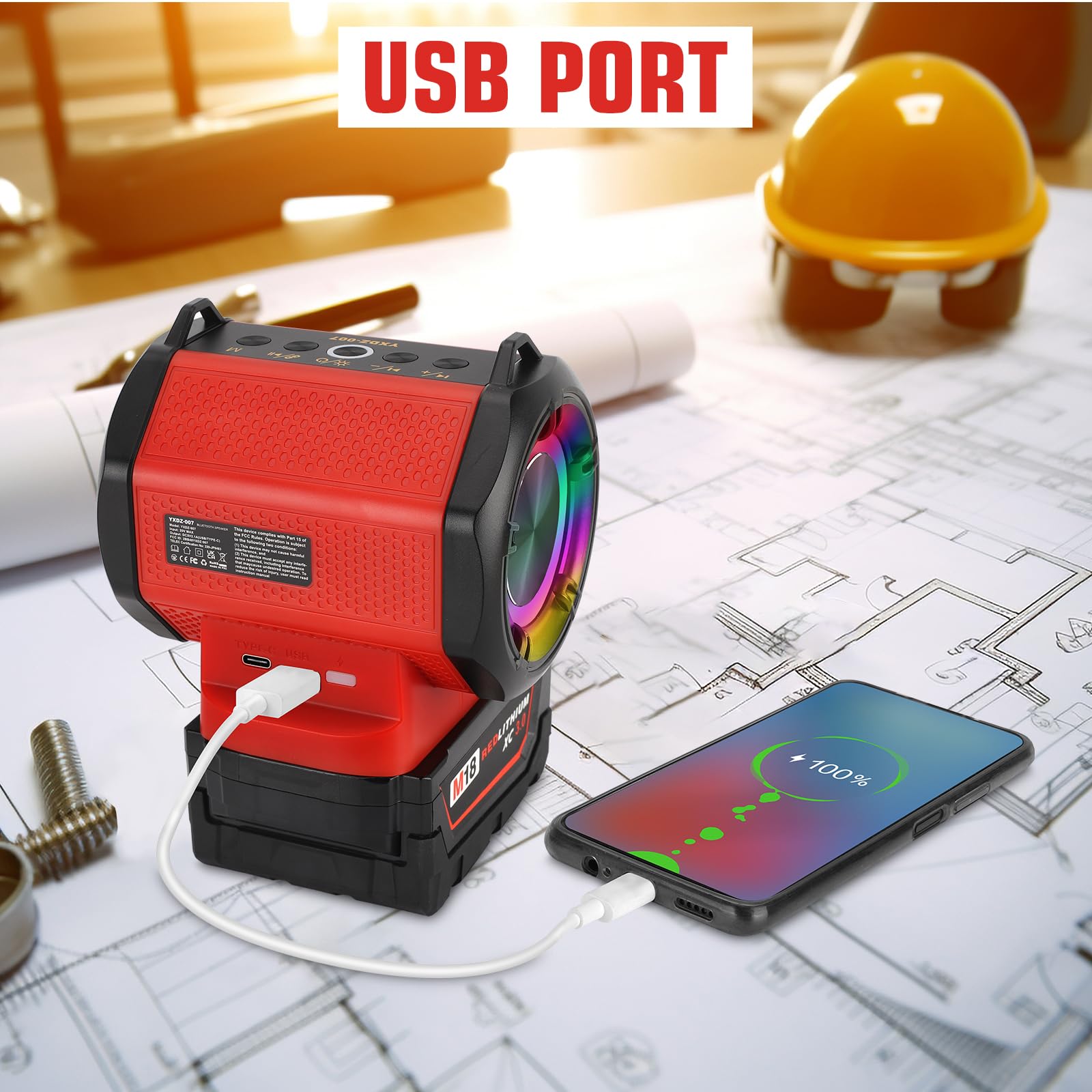 Speaker For Milwaukee M18 18V Lithium Ion Battery, Portable Speaker Wireless With Hd Sound, Tws Pairing, Bt5.3, Up To 24H Playti