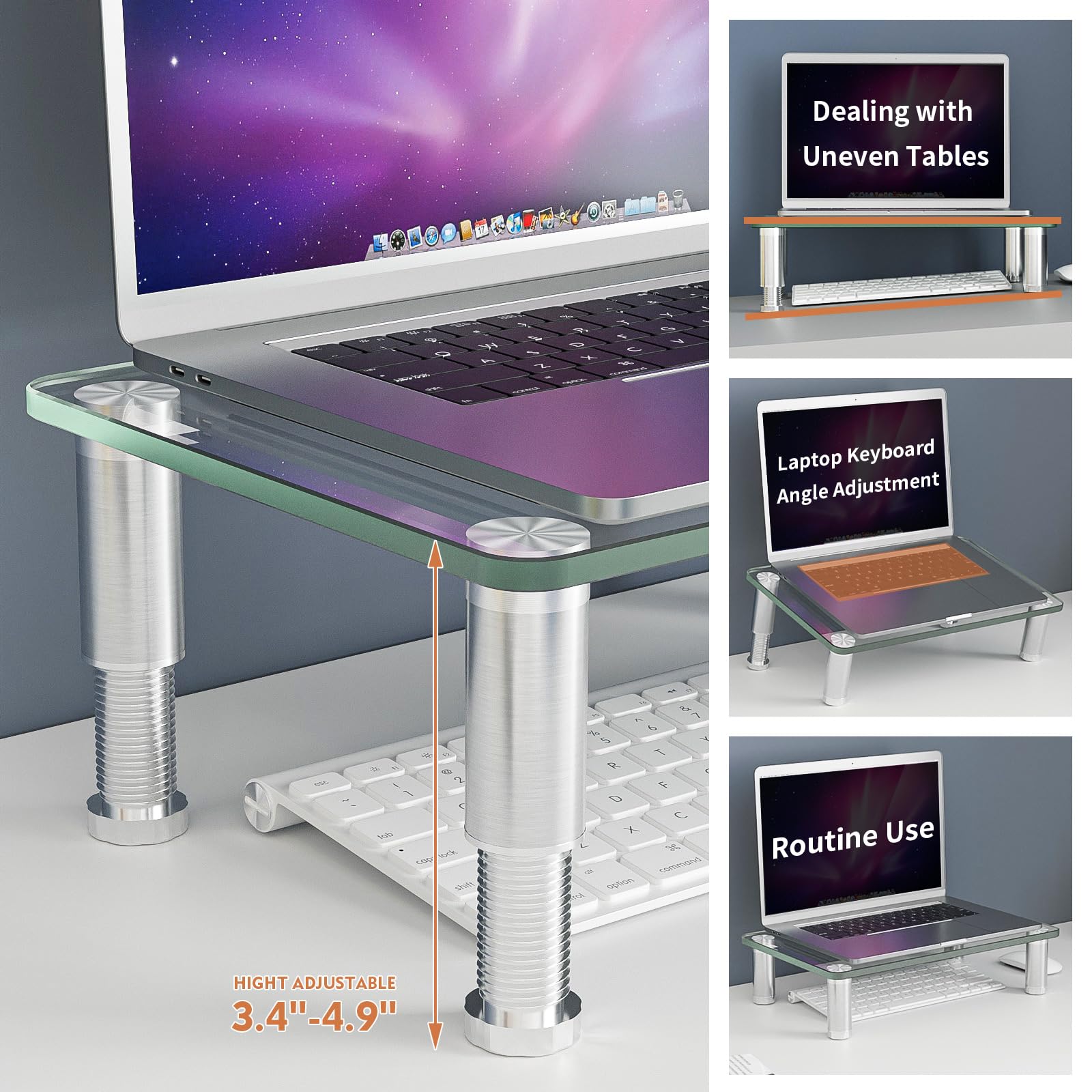 Hemudu Clear Computer Monitor Stand Riser, Height Adjustable, Stainless Steel, Model HD01T-002, 1 Pack