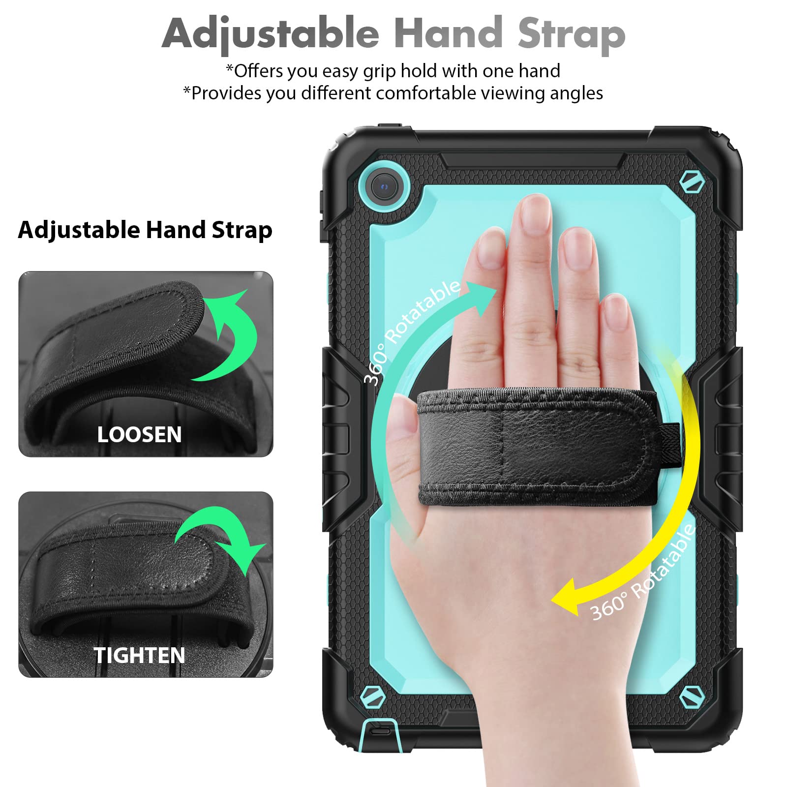 Hxcaseac For Lenovo Tab M10 Plus 3Rd Gen Case 10.6 Inch With Screen Protector/Rotating Hand Strap/Stand, 3 Layer Protective M10