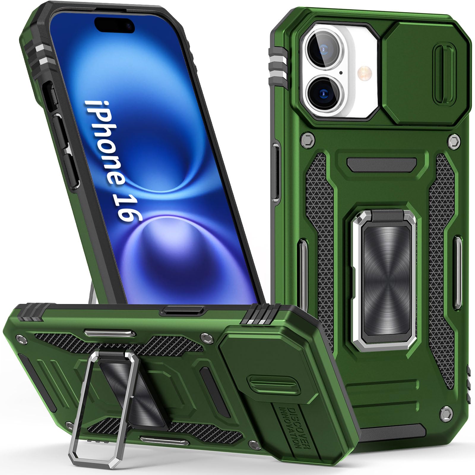 Sefing Phone Case For I Phone16 Case Iphone 16 Phone Case With Camera Lens Cover, With Ring Holder Kickstand, Fit Magnet Car Mou