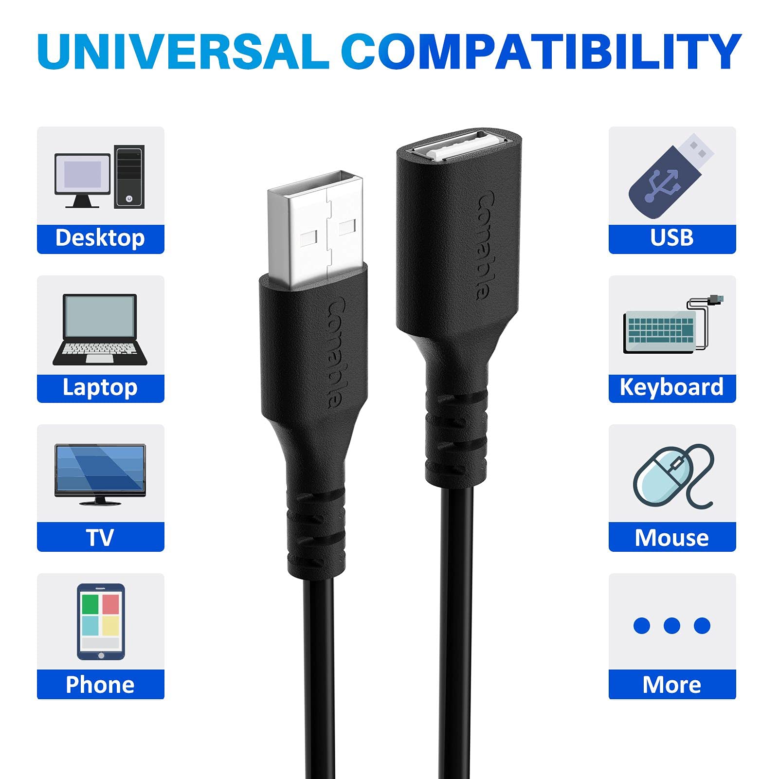 3 Pack Usb Extension Cable 8 Ft, Usb 2.0 Type A Male To Female Extender Cord Adapter, Compatible With Printer, Keyboard, Mouse,