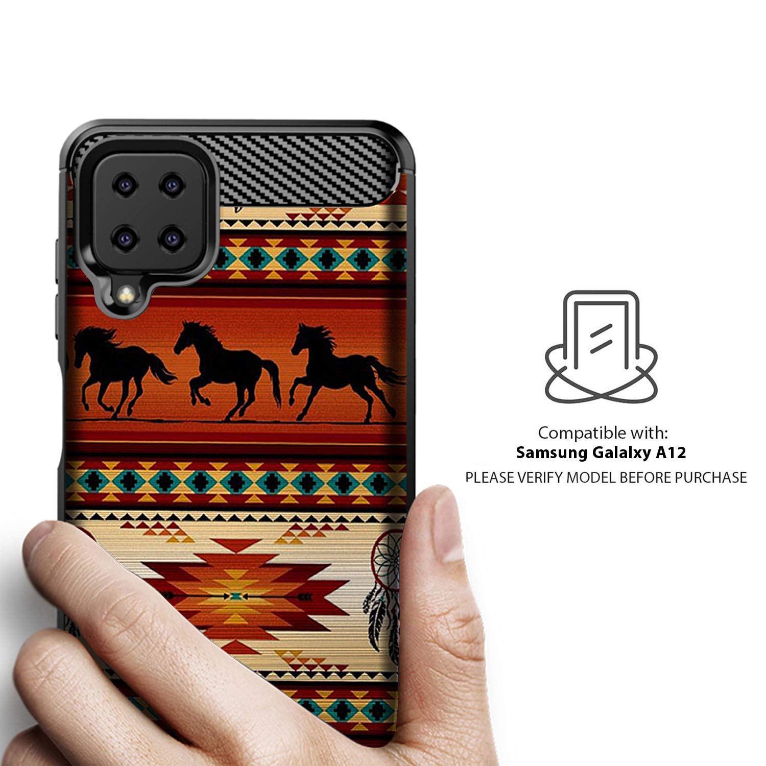 Casesondeck Case Compatible With [Samsung Galaxy A12 / A12 (6.5'') Case] Tribal Floral Matte Tpu Flexible Carbon Fiber Textured