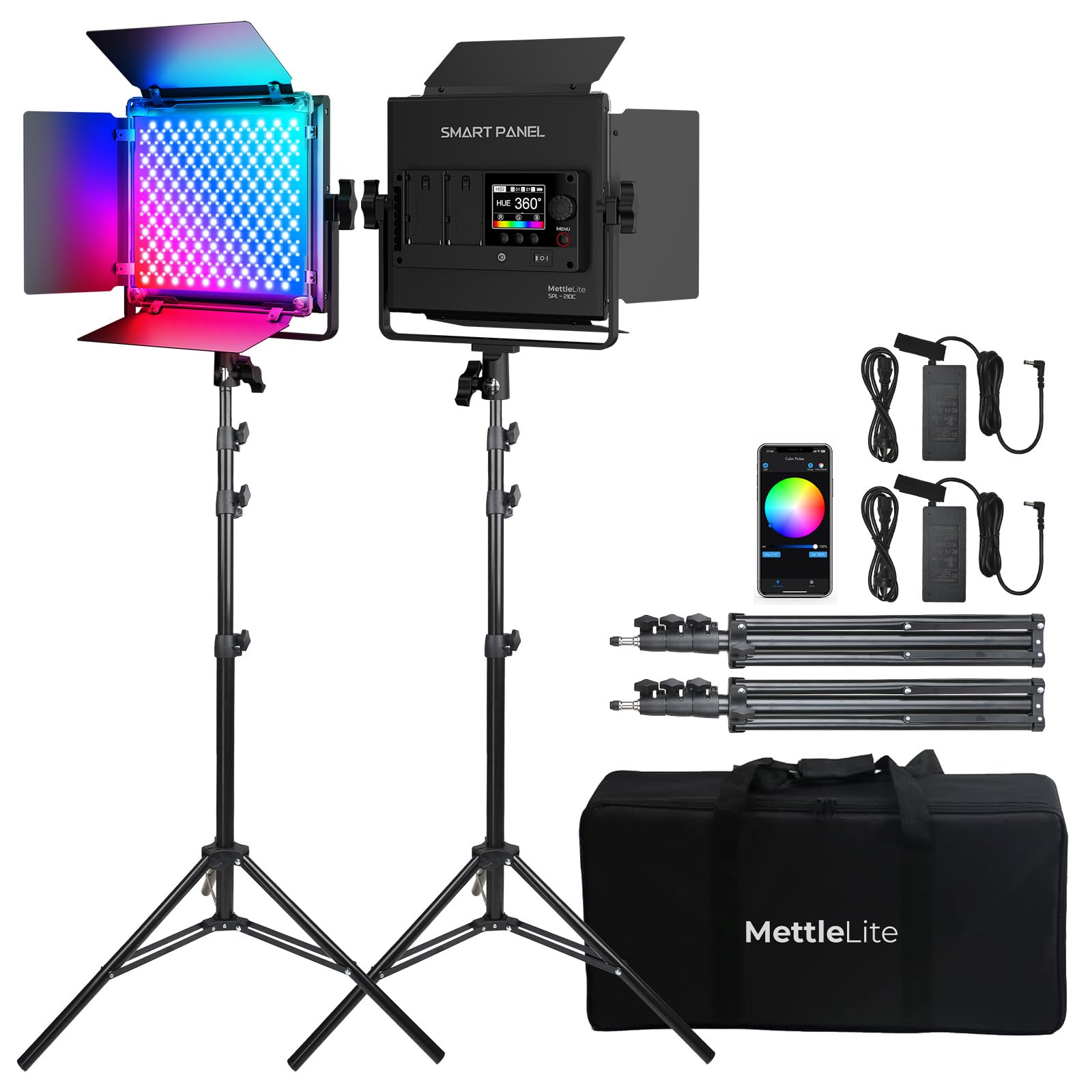 Mettlelite Spl210C Light Kit 2 Packs, Rgb Led Video Light With App Control, 360 Full Color Rgb, 2800K 8000K, Cri/Tlci 97+, 10 Sc