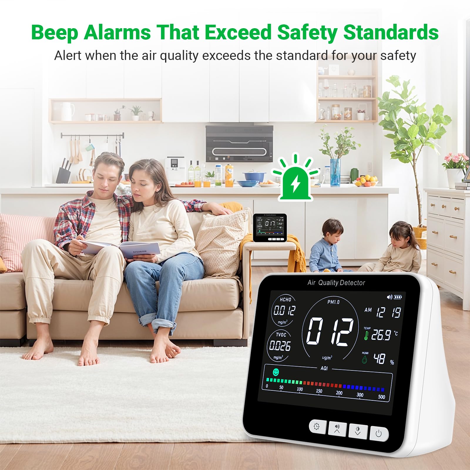 14 In 1 Air Quality Monitor Indoor With Beep Alarm, 6 Aqi Air Quality Detector With Pm1.0|Pm2.5|Pm10|Hcho|Tvoc|Aqi|Temperature|H