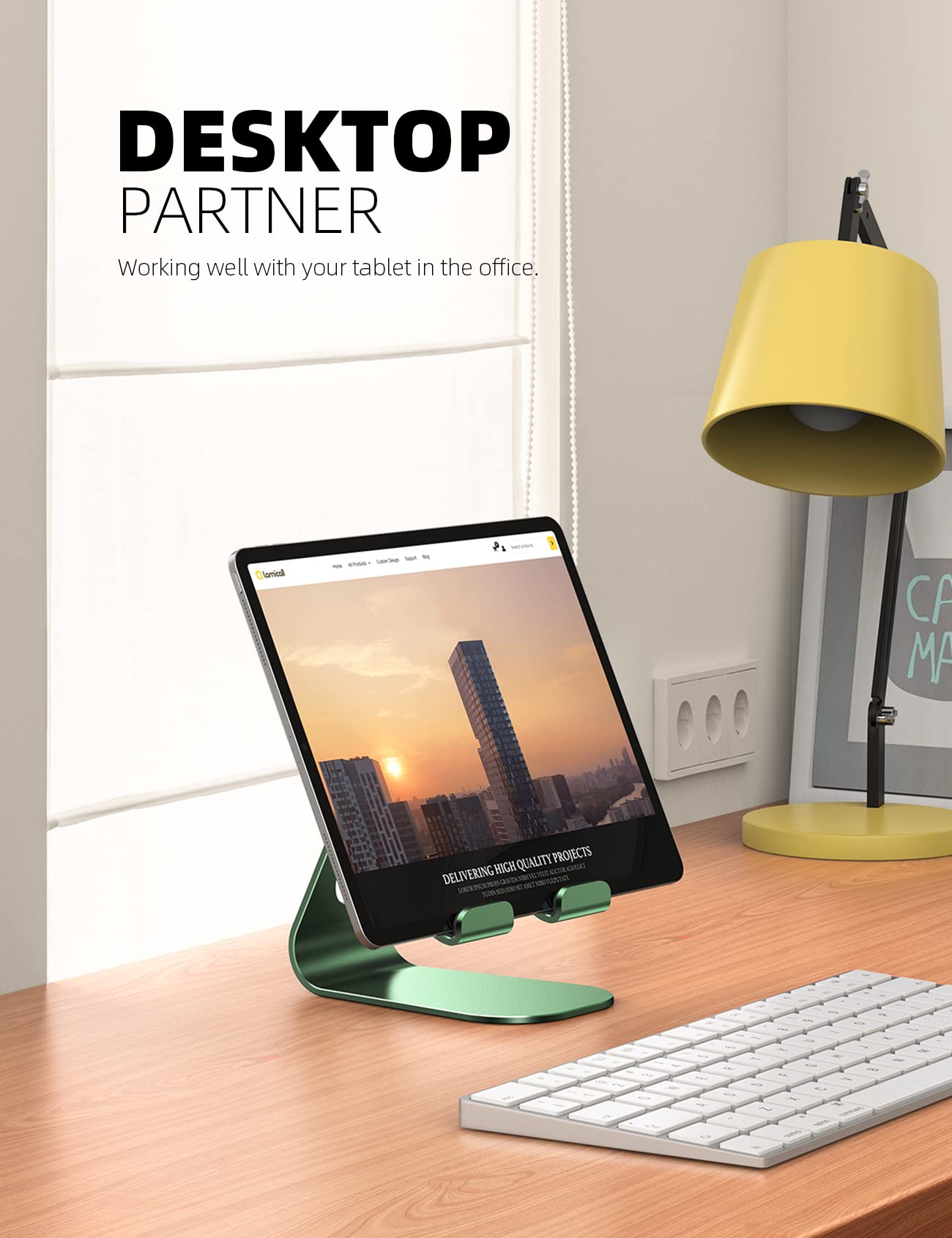 Lamicall Tablet Stand Adjustable, Tablet Stand : Desktop Stand Holder Dock Compatible with Tablet Such as iPad Pro 9.7, 10.5, 12.9 Air Mini 4 3 2, Kindle, Nexus, Tab, E Reader (4 13')   Green