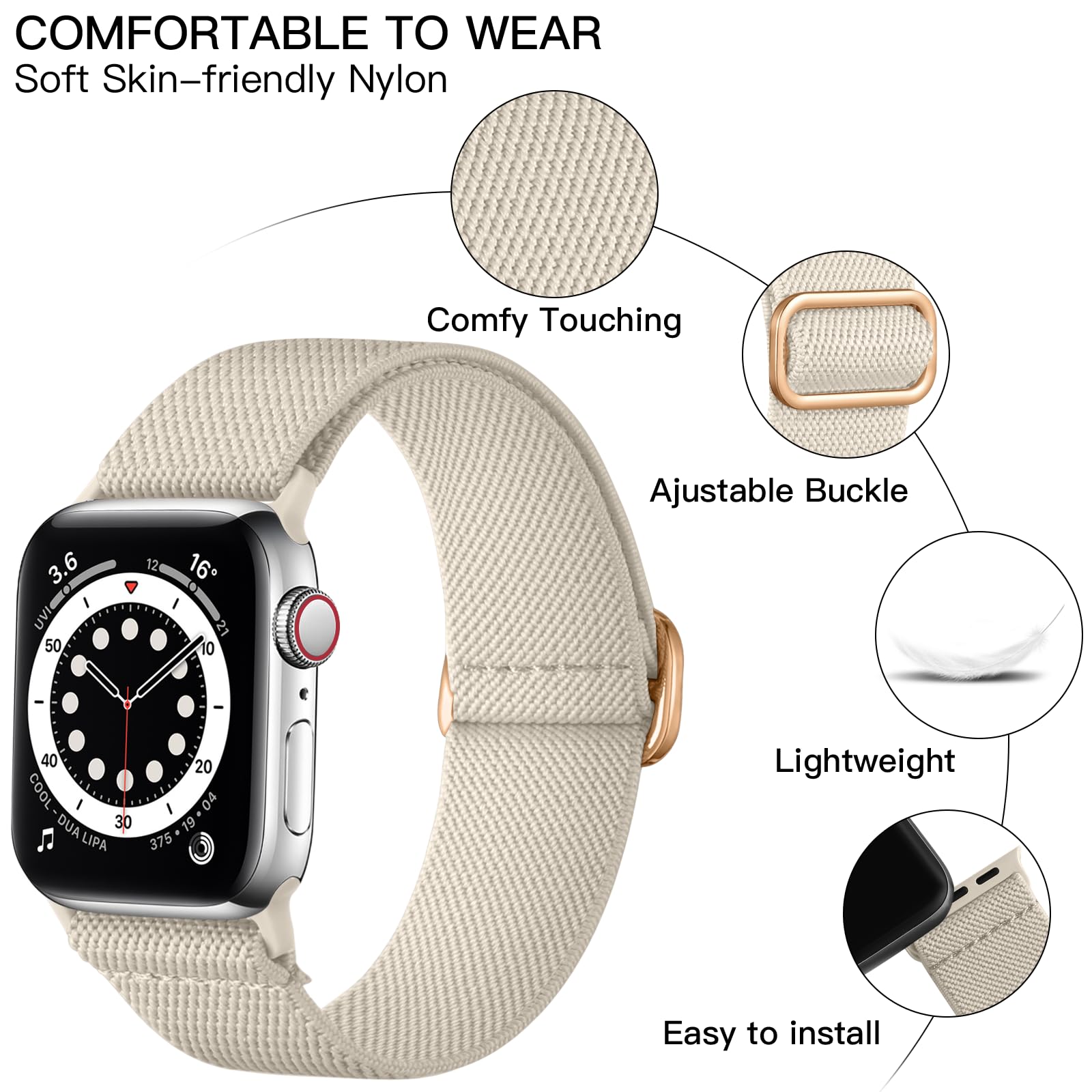 Lerobo Band Compatible With Apple Watch 40Mm 38Mm For Women Se Series 8 9 10 7 41Mm 42Mm Men Sport Band Stretchy Nylon Solo Loop