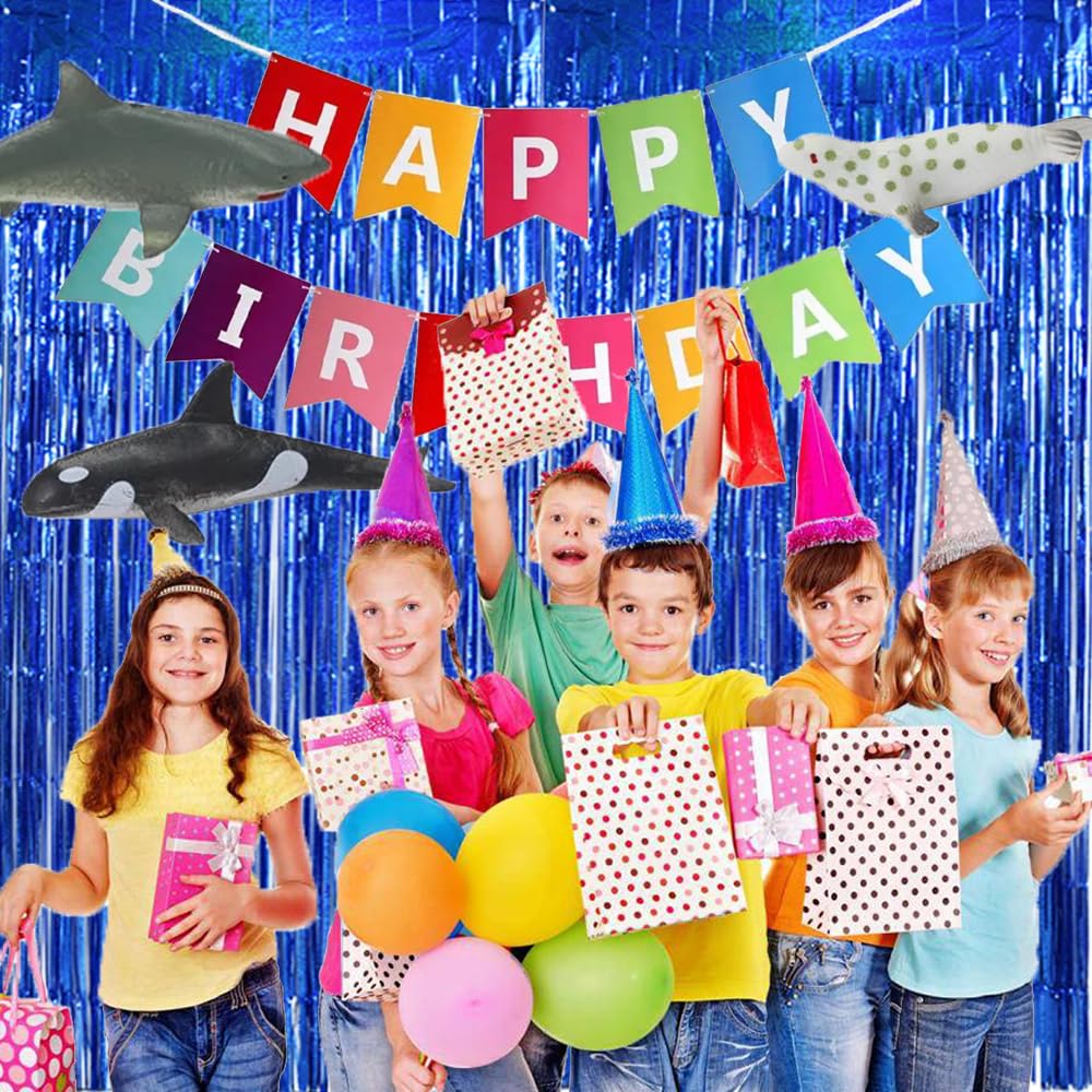 Toniful 3Pcs Laser Blue Door Streamers,Laser Blue Photo Booth Backdrop Metallic Streamers Laser Blue Foil Fringe Curtains For Bi