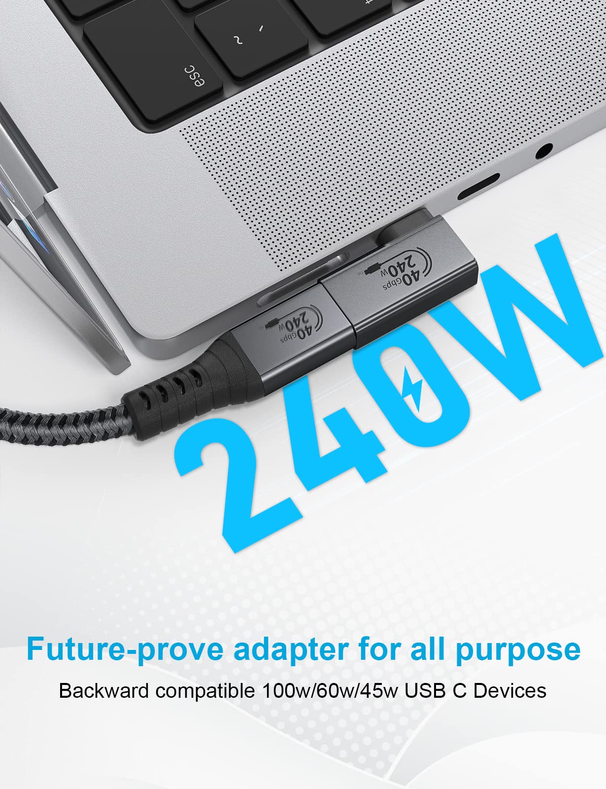 Xaosun Right Anlge Usb C Adapter, 90 Degree Usb C To C Adapter 240W 40Gbps, Usb C Male To Usb C Female Thunderbolt 4 Adapter For