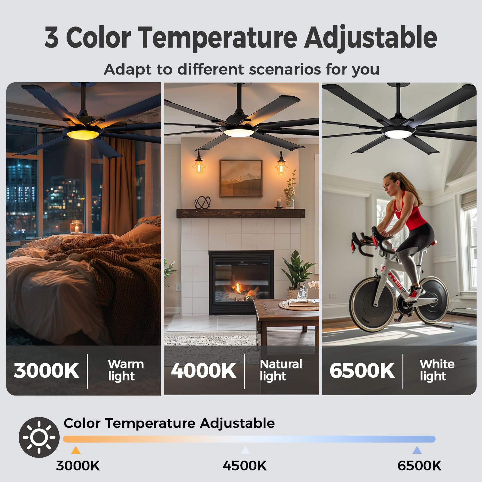 Acesal Ceiling Fans With Lights And Remote:72 Inch Indoor Outdoor Large Ceiling Fan For Living Room Patio Kitchen 8 Aluminum Bla