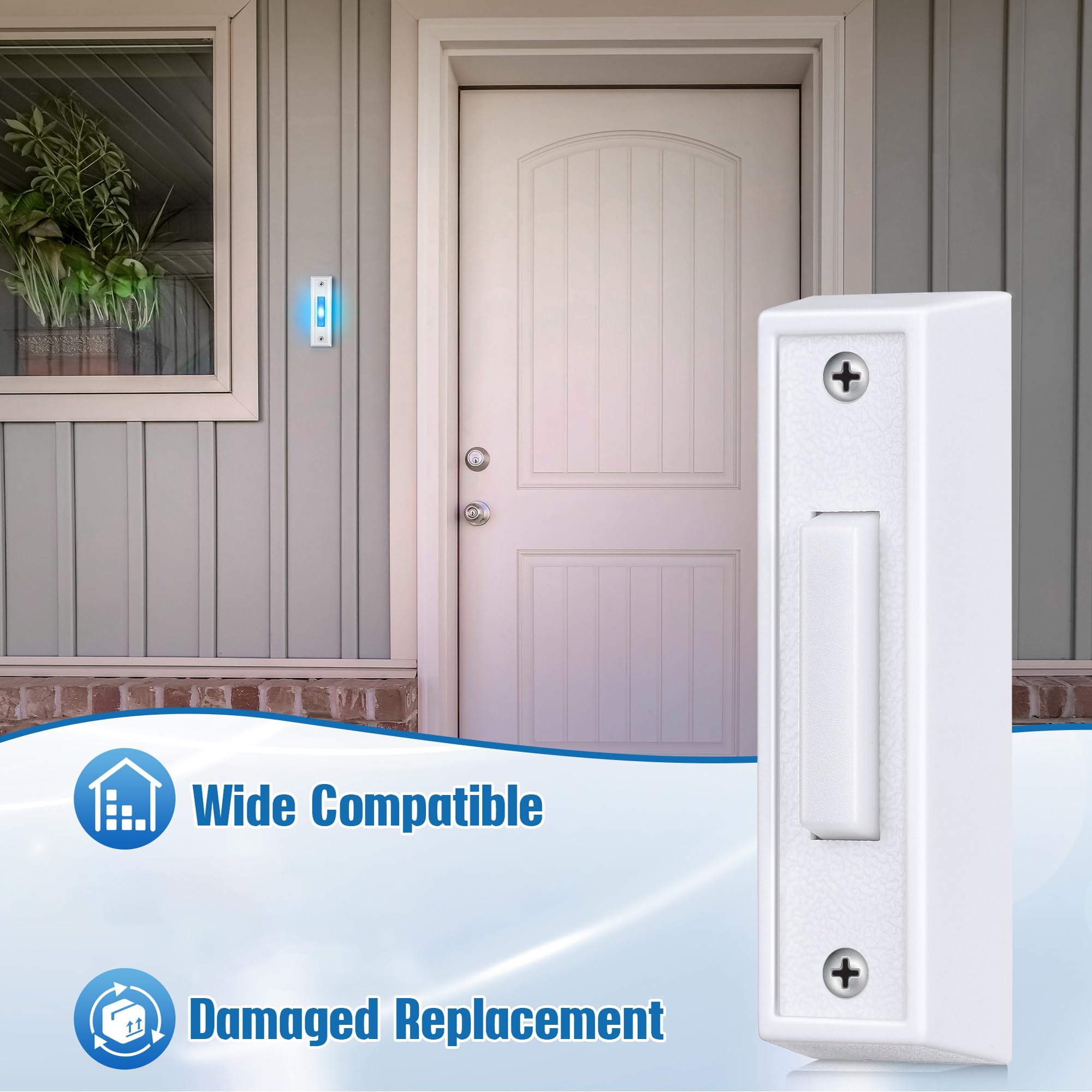 Saillong Lighted Doorbell Button, Wall Mounted Garage Door Switch With Bule Led Light Compatible With Most Wire Doorbell Chimes,