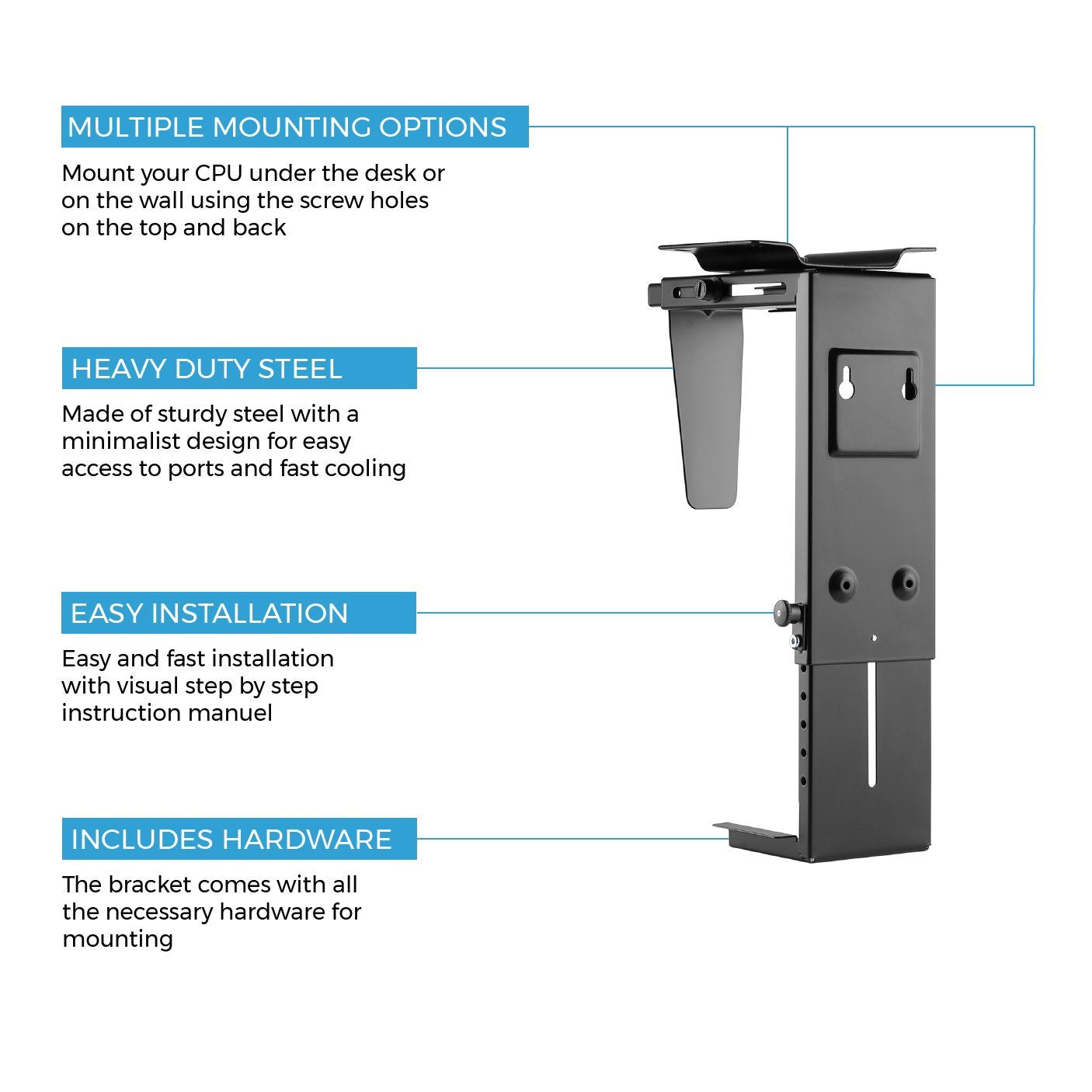 Humancentric Adjustable Under Desk Pc Mount And Cpu Holder Wall Mount, Pc Mount Under Desk Computer Mount That Fits Most Pc Or C