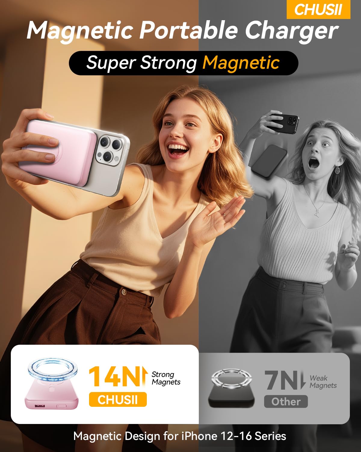 For Magsafe Portable Charger, 12000Mah Wireless Magnetic Power Bank With Stand And Pd 20W Fast Charging, For Magsafe Battery Pac