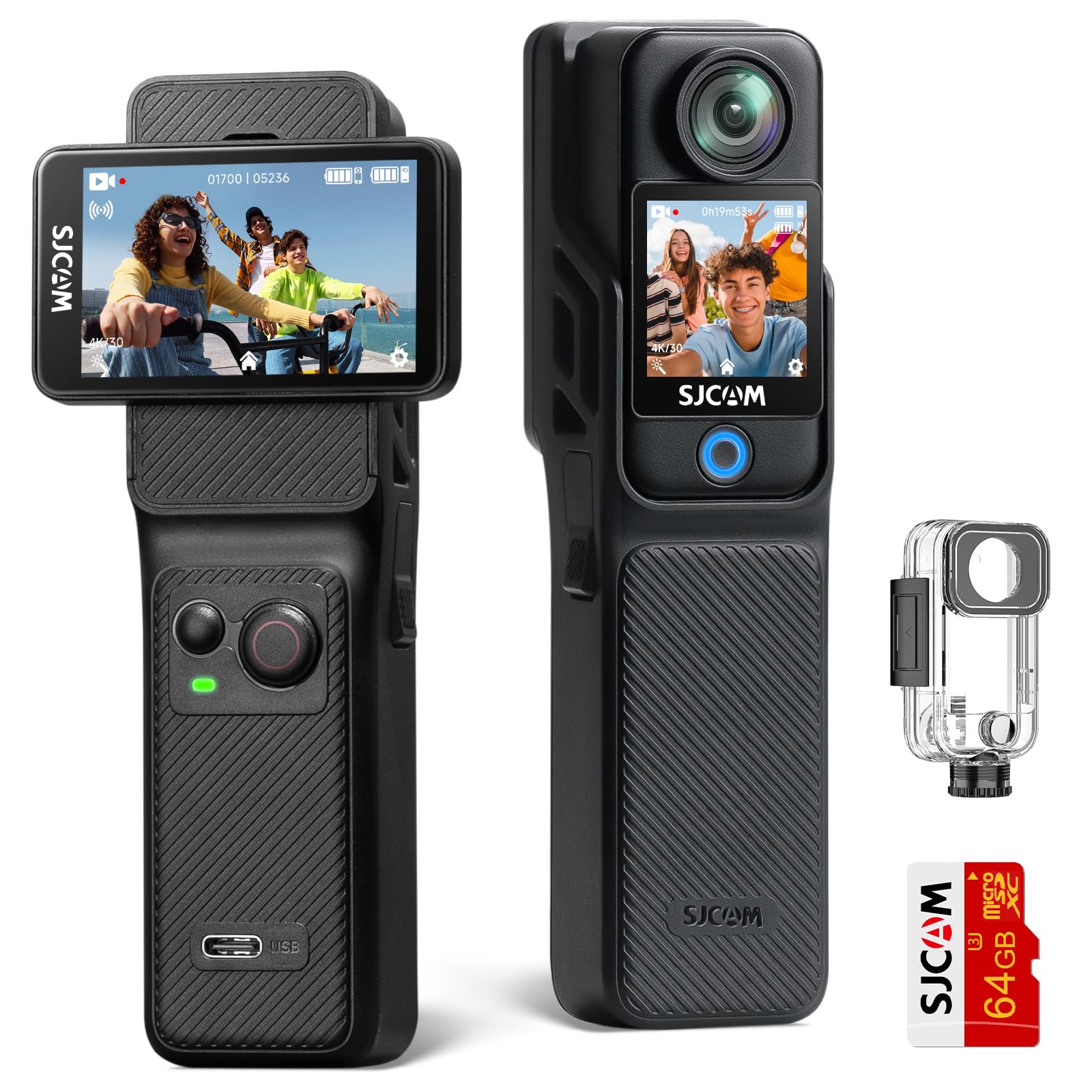 SJCAM C400 Standard Combo, 4K Pocket handheld Camera, 7H Power, 6-Axis Stabilization Action Camera, 2.29Touch Screen, Waterpro
