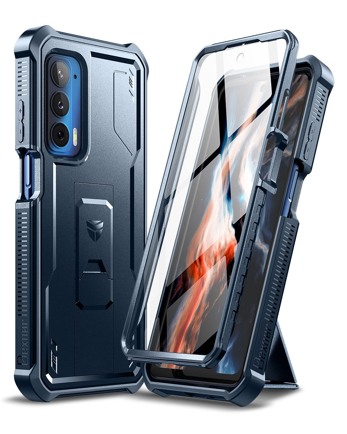 Dexnor For Motorola Moto Edge 2021 Case | Motorola Edge 5G Uw Case, [Built In Screen Protector And Kickstand] Heavy Duty Militar