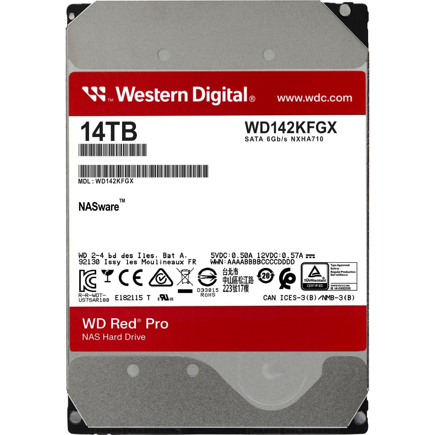 Western Digital 14Tb Wd Red Pro Nas Internal Hard Drive Hdd - 7200 Rpm, Sata 6 Gb/S, Cmr, 512 Mb Cache, 3.5 -Wd142Kfgx