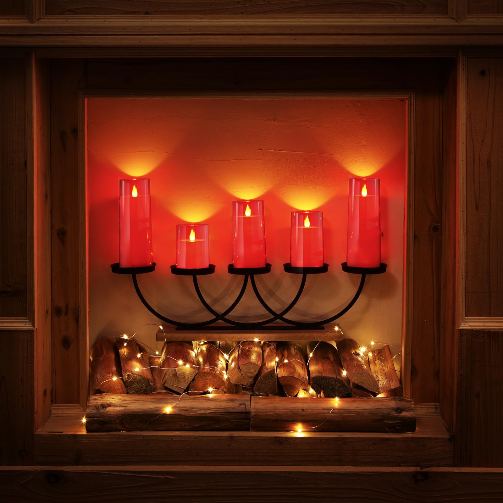 Homemory Christmas Red Flickering Flameless Candles, Battery Operated Acrylic Led Pillar Candles With Remote Control And Timer,