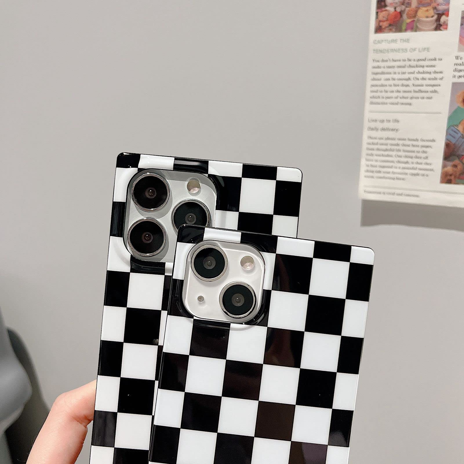 Rectangle Checkered Phone Case For Iphone 13 Pro Black White Grids Plaid Checkerboard Slim Soft Classic Trunk Design Strong Shoc