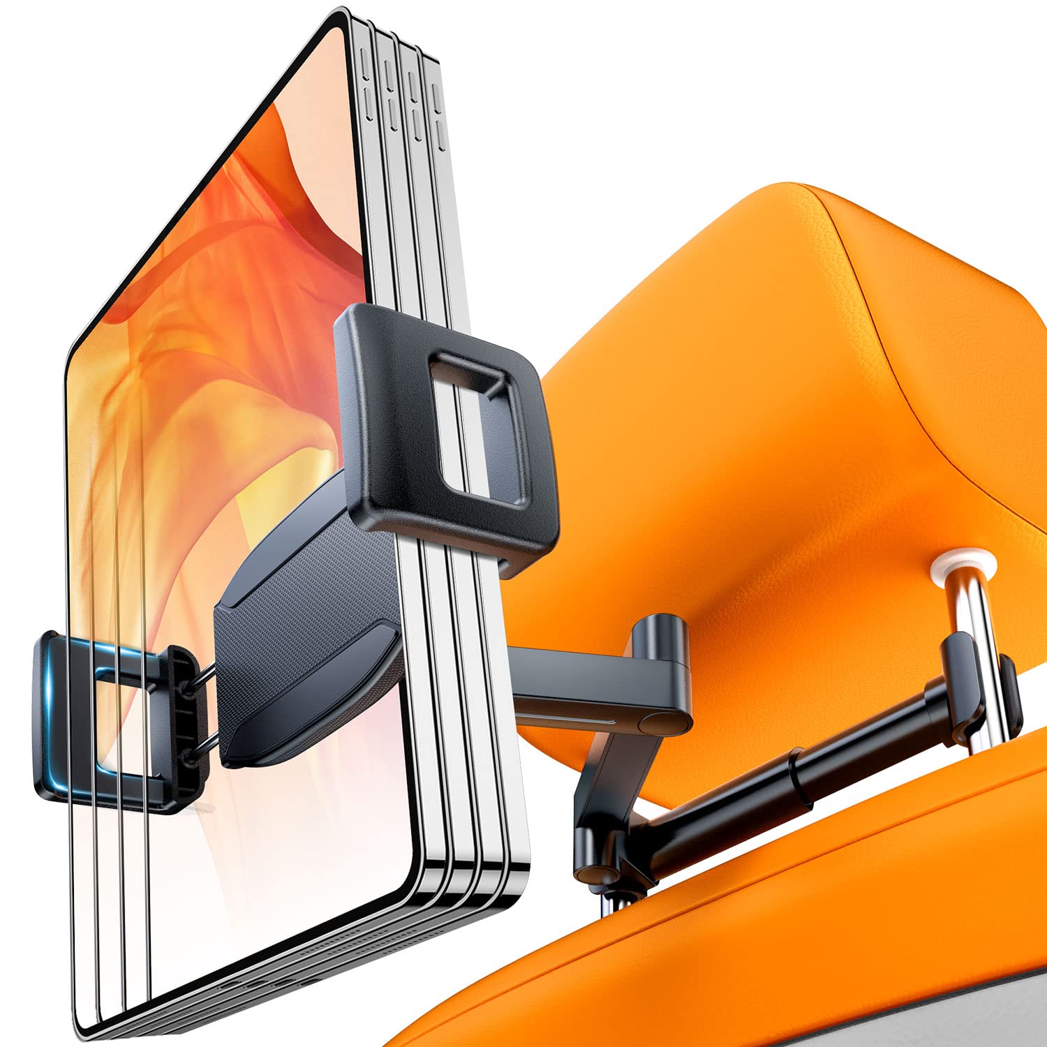 Esamcore For Ipad Car Holder Back Seat, 1.57' Extra Deep Clamp Headrest Tablet Holder For Ipad Car Mount Backseat Road Trip Essentials Kids For 4.7' 11' Tablet For Ipad Pro Air Mini Galaxy Tab