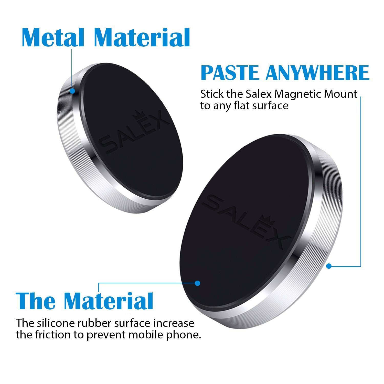 Salex Magnetic Phone Mount 3 Pack With 3M Adhesive, Black Flat Cell Phone Holder For Car Dash, Truck, Wall, Mirror, Table