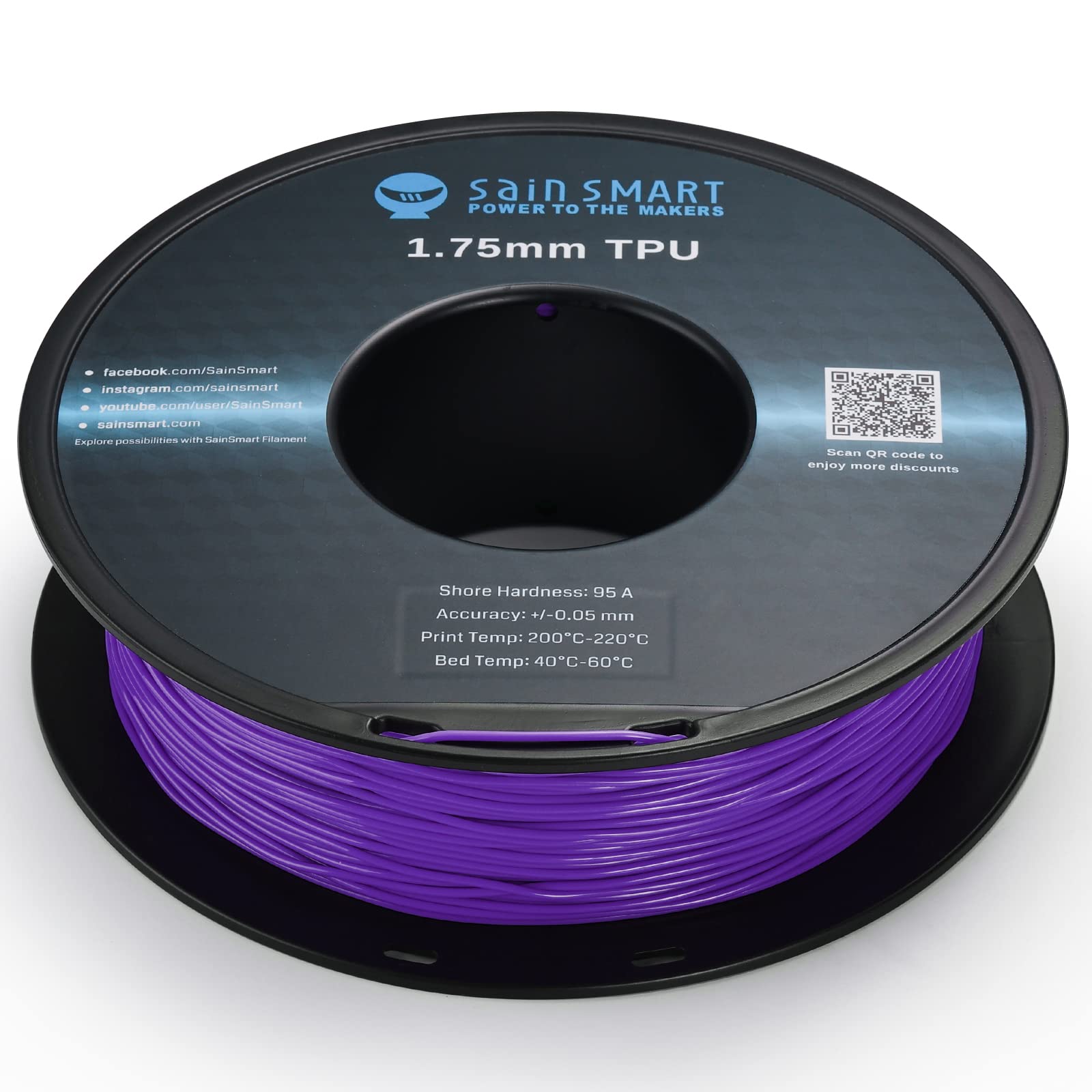Sainsmart Flexible Tpu 3D Printing Filament, 1.75 Mm, 0.8 Kg, Dimensional Accuracy +/- 0.05 Mm, Kaoss Violet