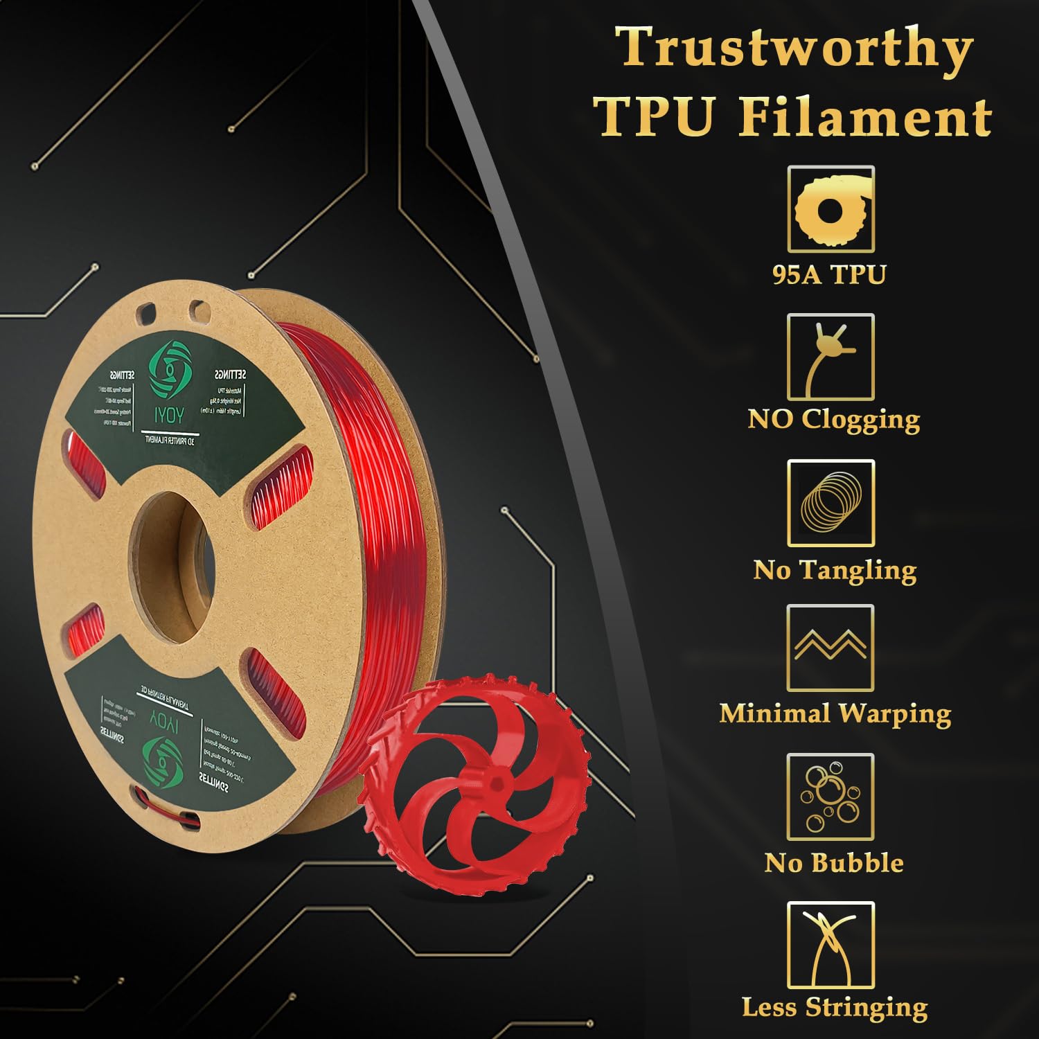 Yoyi Yoyi 3D Printer Filament, 95A Tpu Filament 1.75Mm, Flexible Filament, 0.5Kg Spool,Dimensional Accuracy +/- 0.03 Mm, Soft Tp