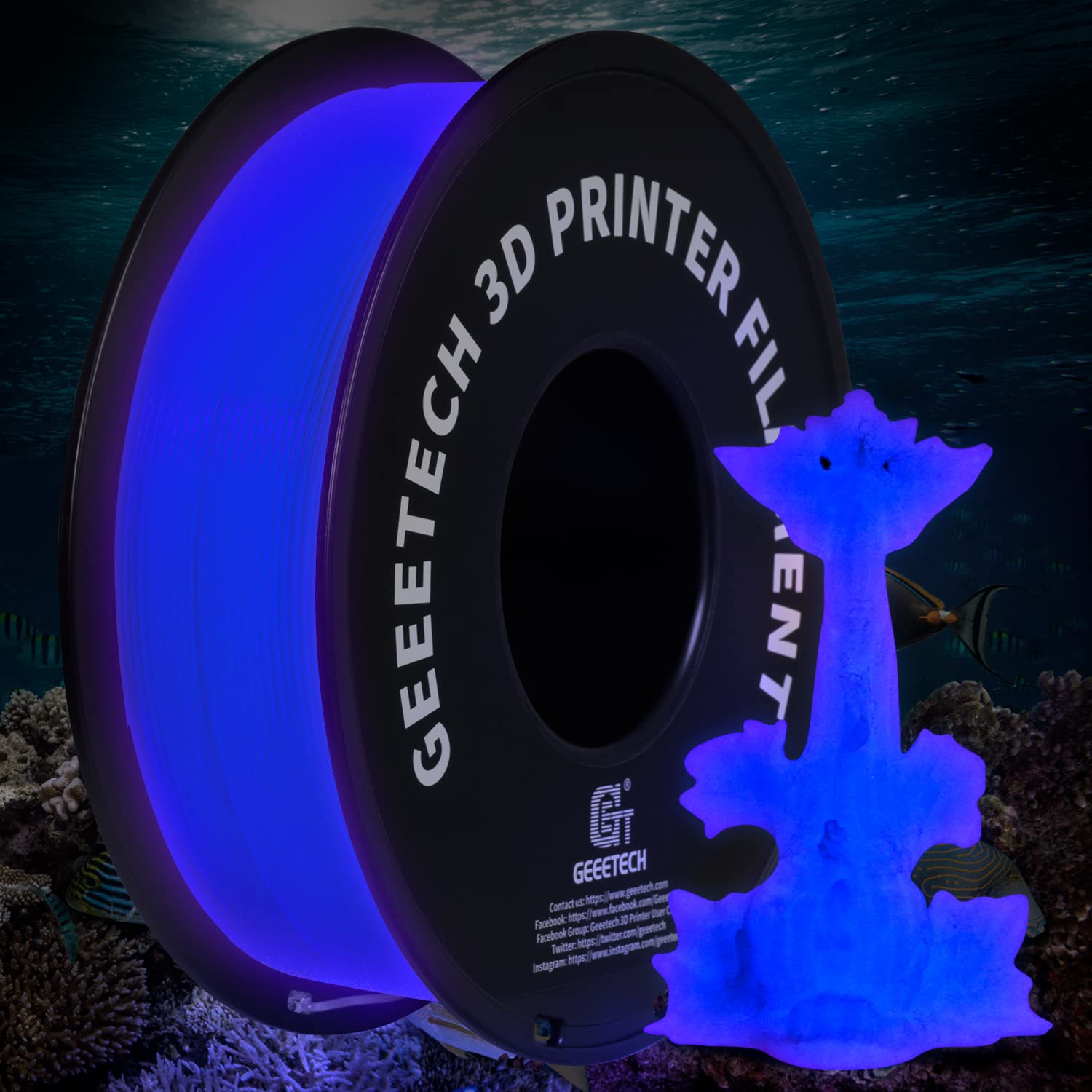 GEEETECH Glow in The Dark PLA Purple Filament, 3D Printing Luminous Filament 1.75mm, Best with UV Lamps, 1kg Spool (2.2lbs), Dim