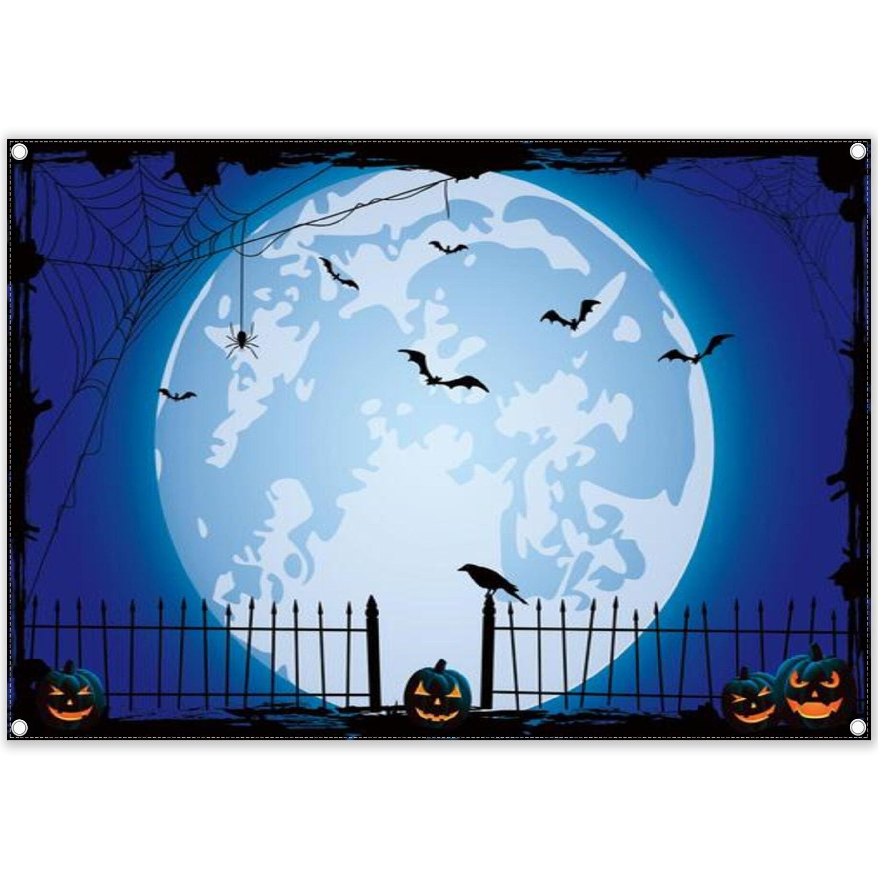 Swepuck 7X5Ft Blue Halloween Photo Backdrop For Parties Large Pumpkin Patch Moon Picture Photography Background Kids Witch Haunt