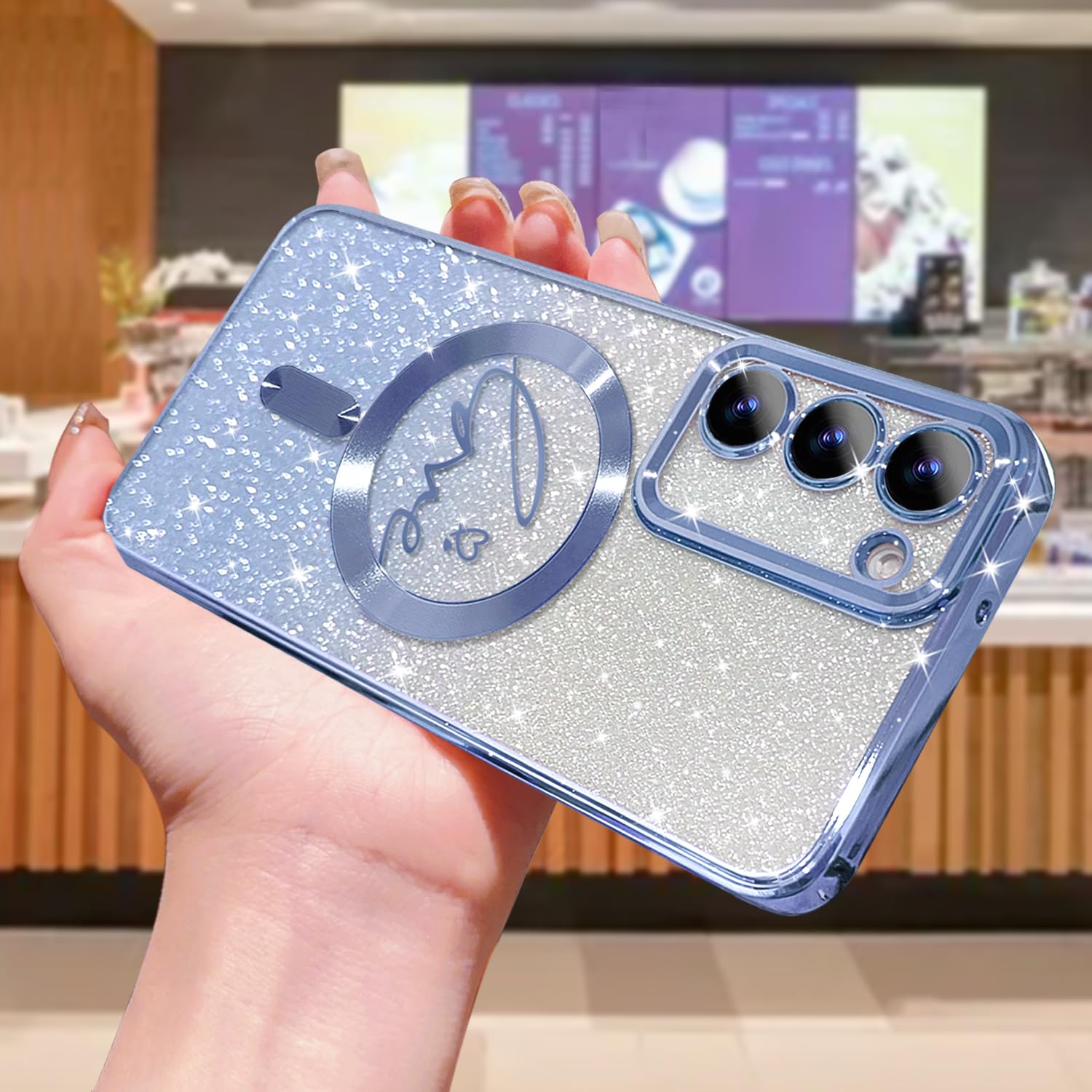 Zonrw For Samsung Galaxy S23 Plus Case Magnetic,For Women Girl Soft Cute Luxury Love Heart Plating Bling Gradient Glitter Phone