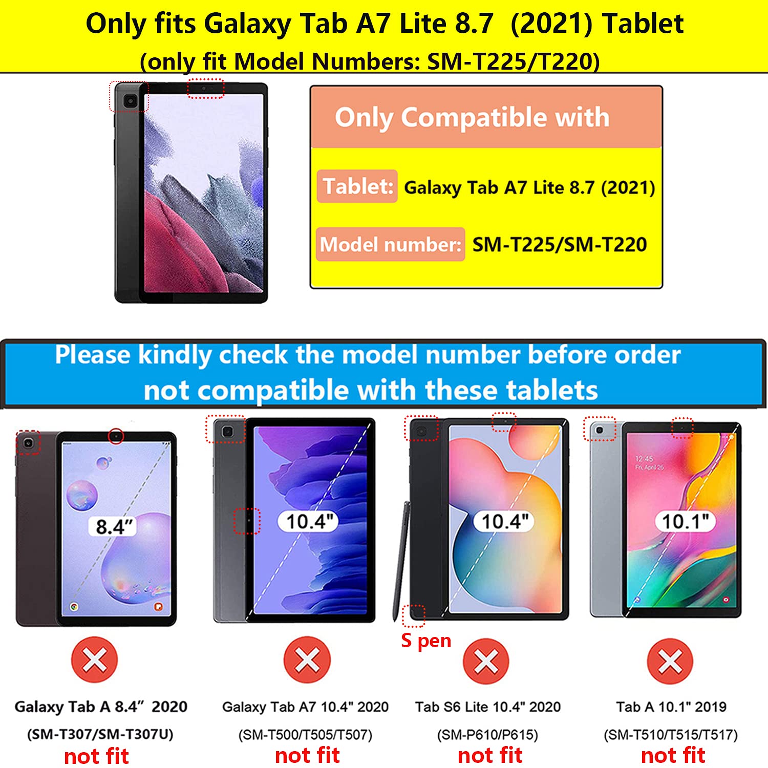 Uucovers For Samsung Galaxy Tab A7 Lite 8.7'' 2021 Case Sm T225/T220, Trifold Ultra Thin Cover With Multi Angle Viewing Stand Sh