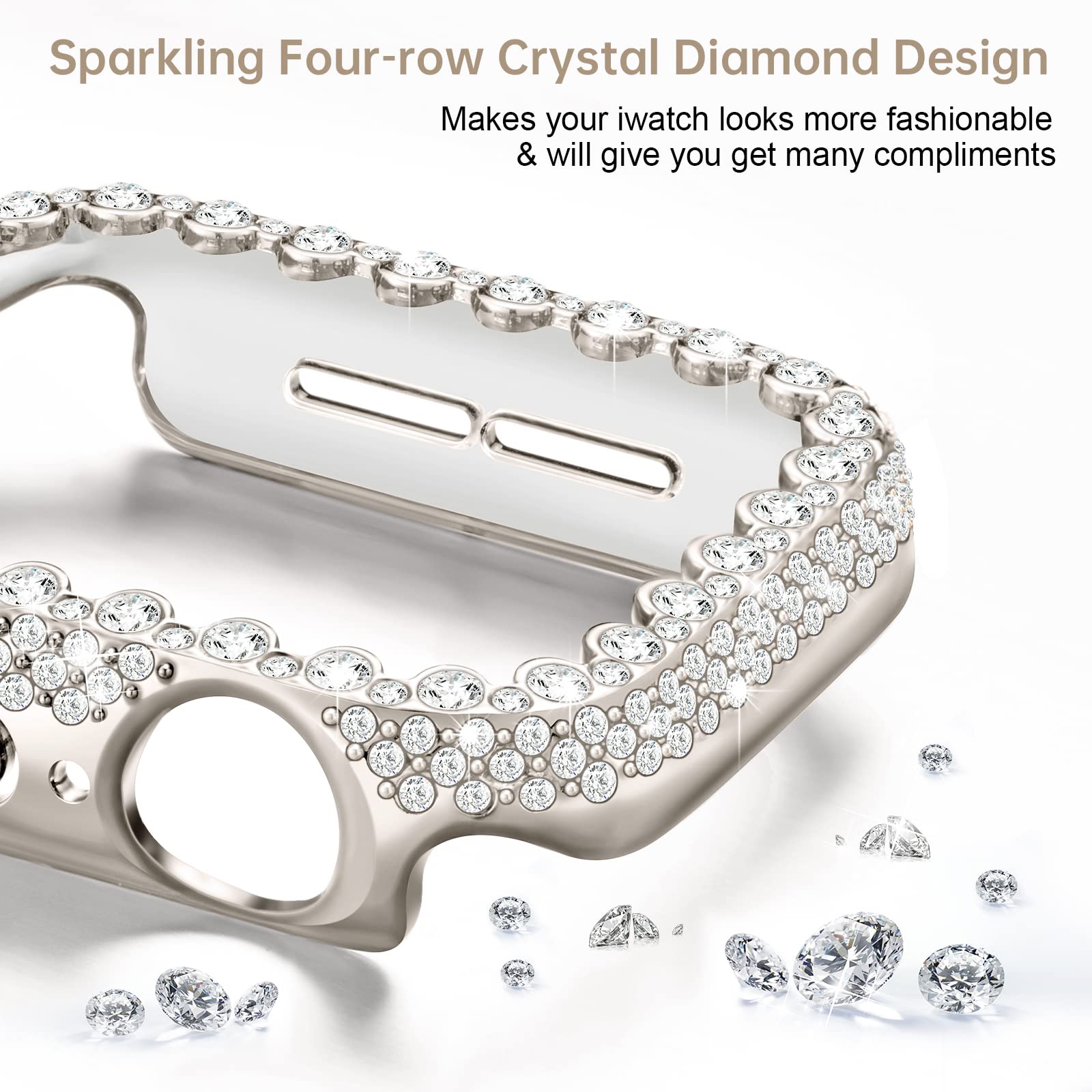 Bling Bumper Case Compatible With Apple Watch Series 6 5 4 Se/Se2 44Mm, Diamond Protective Face Cover For Women, Hard Pc Frame F