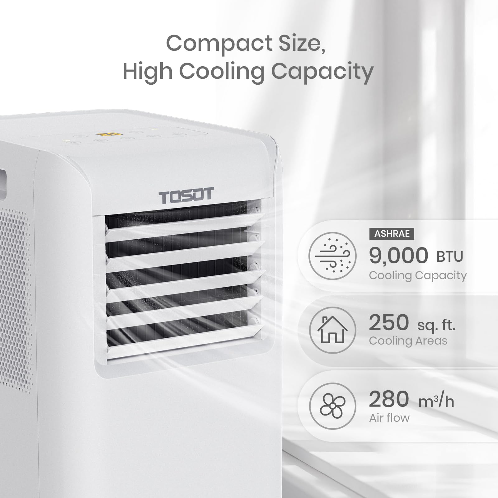 Tosot 9,000 Btu Air Conditioner Easier To Install, Quiet And 3-In-1 Portable Ac, Dehumidifier, Fan For Rooms Up To 250 Sq Ft, Ao