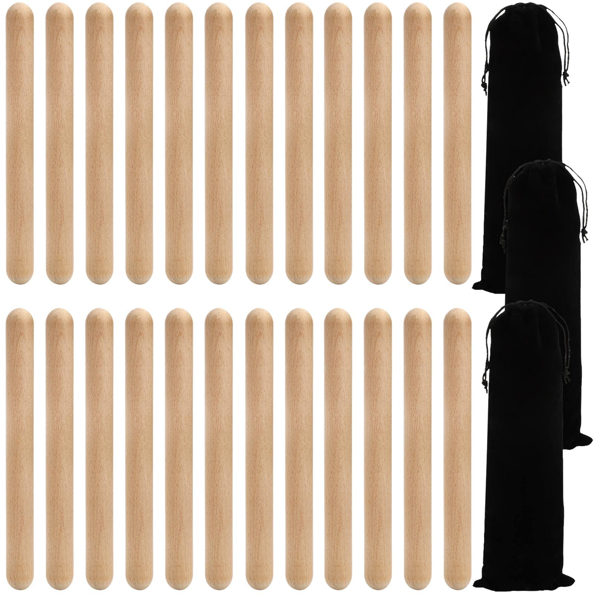 Zeayea 24 Pack Rhythm Sticks With 3 Carry Bag, 8 Inch Wood Claves Musical Percussion Instrument, Hardwood Musical Sticks For Mus