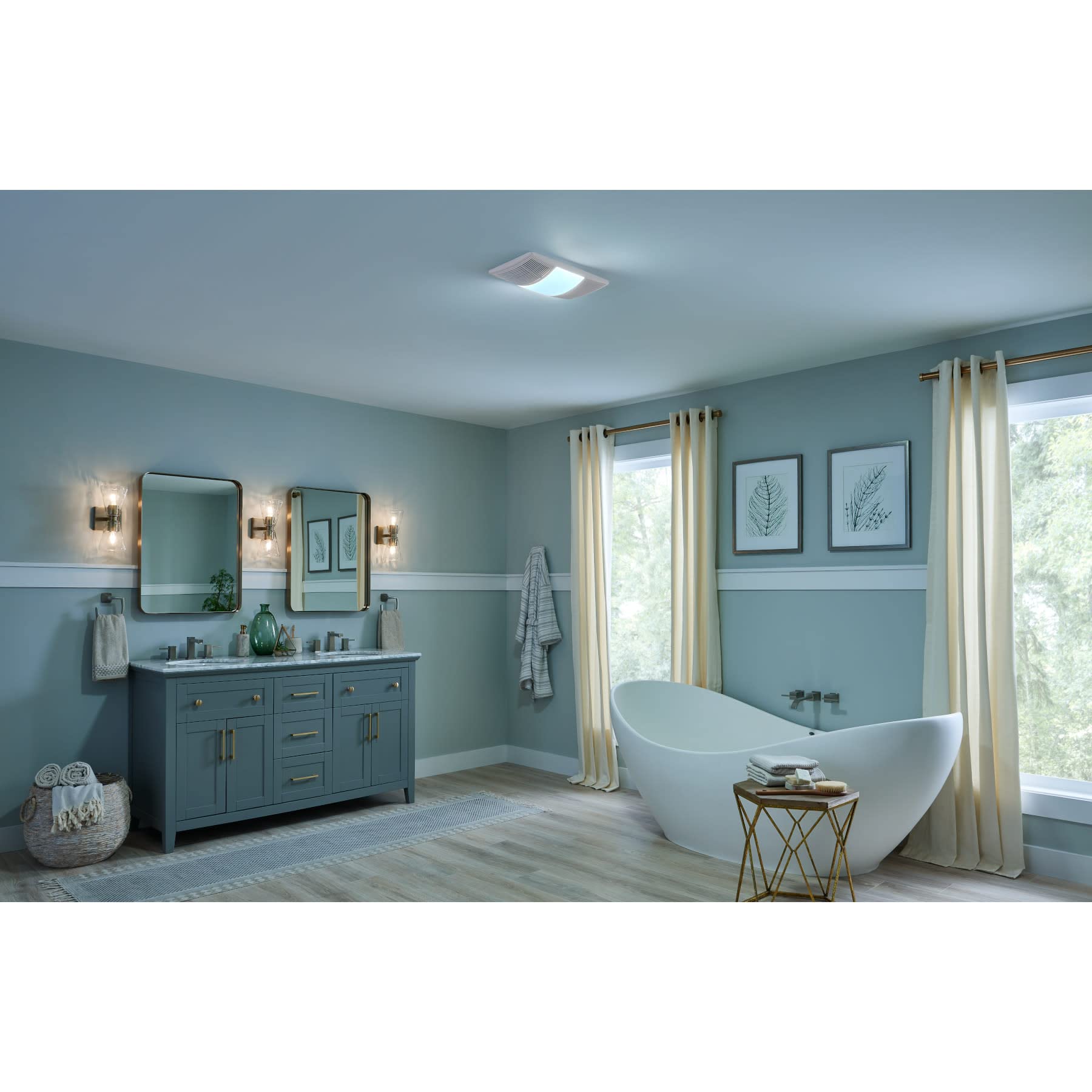 Broan Nutone Bhfled80 Powerheat Bathroom Exhaust Fan, Heater, And Led Light Combination, 80 Cfm